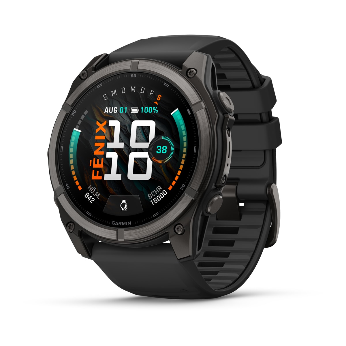 Garmin fēnix® 9 - 51 mm AMOLED Sapphire Schwarz/Carbongrau DLC Titan mit Silikon-Armband Schwarz 010-04763-11