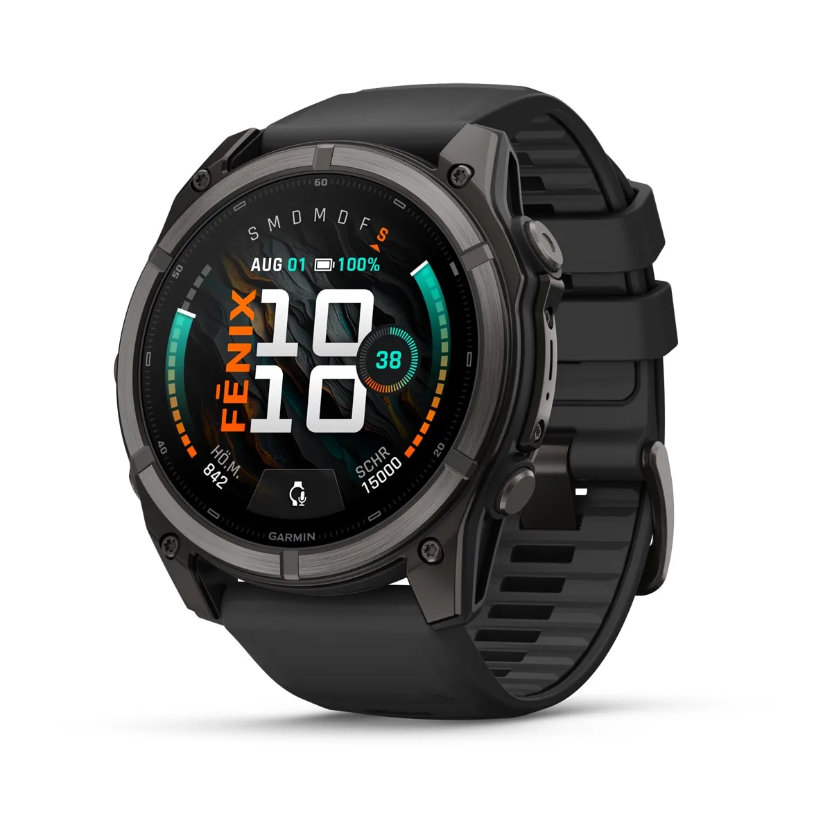 Garmin fēnix® 9 - 51 mm AMOLED Sapphire Schwarz/Carbongrau DLC Titan mit Silikon-Armband Schwarz 010-04763-11