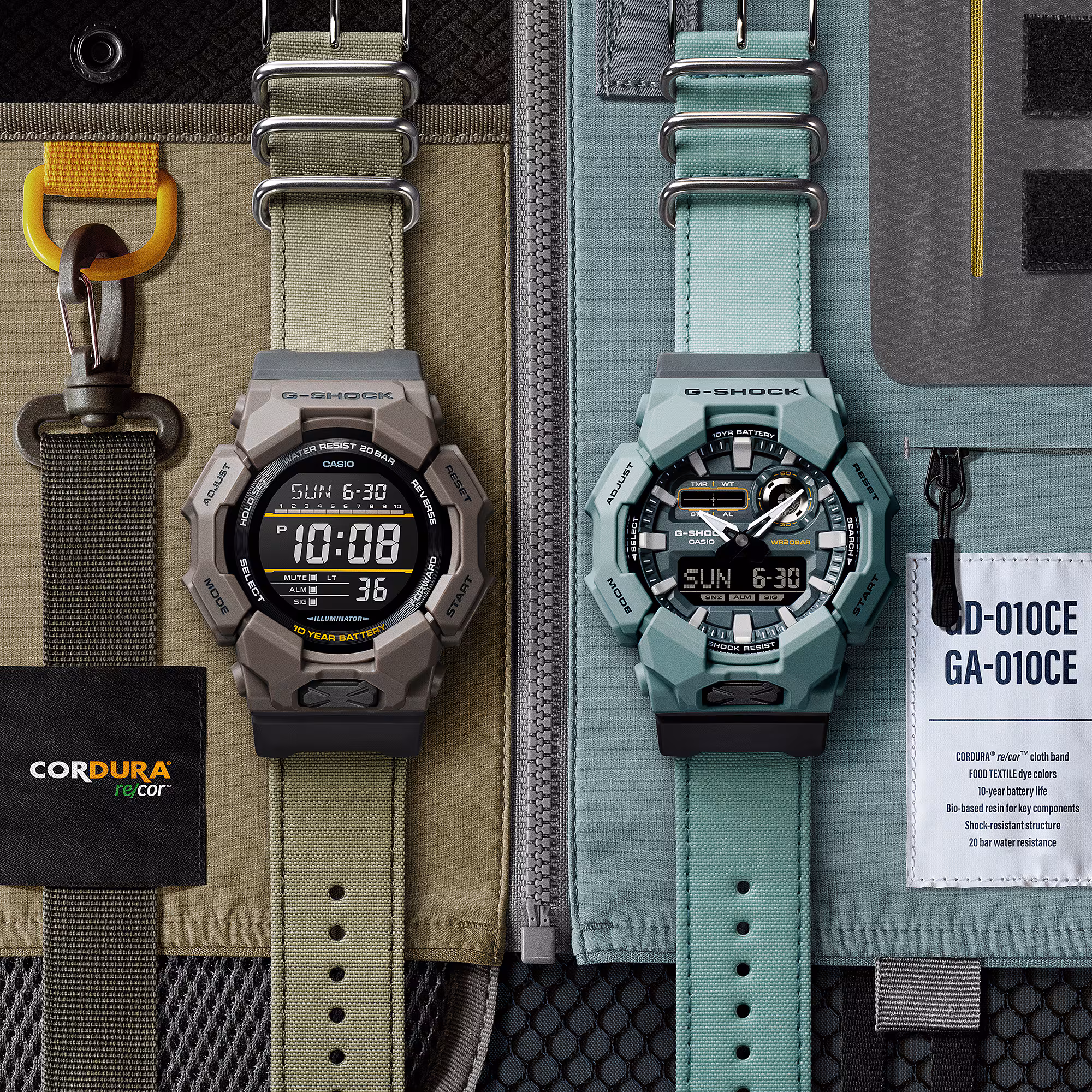 G-Shock Classic GA-010 Serie,  Stoffband, Quarzwerk, 51mm Herrenuhr GA-010CE-2AER