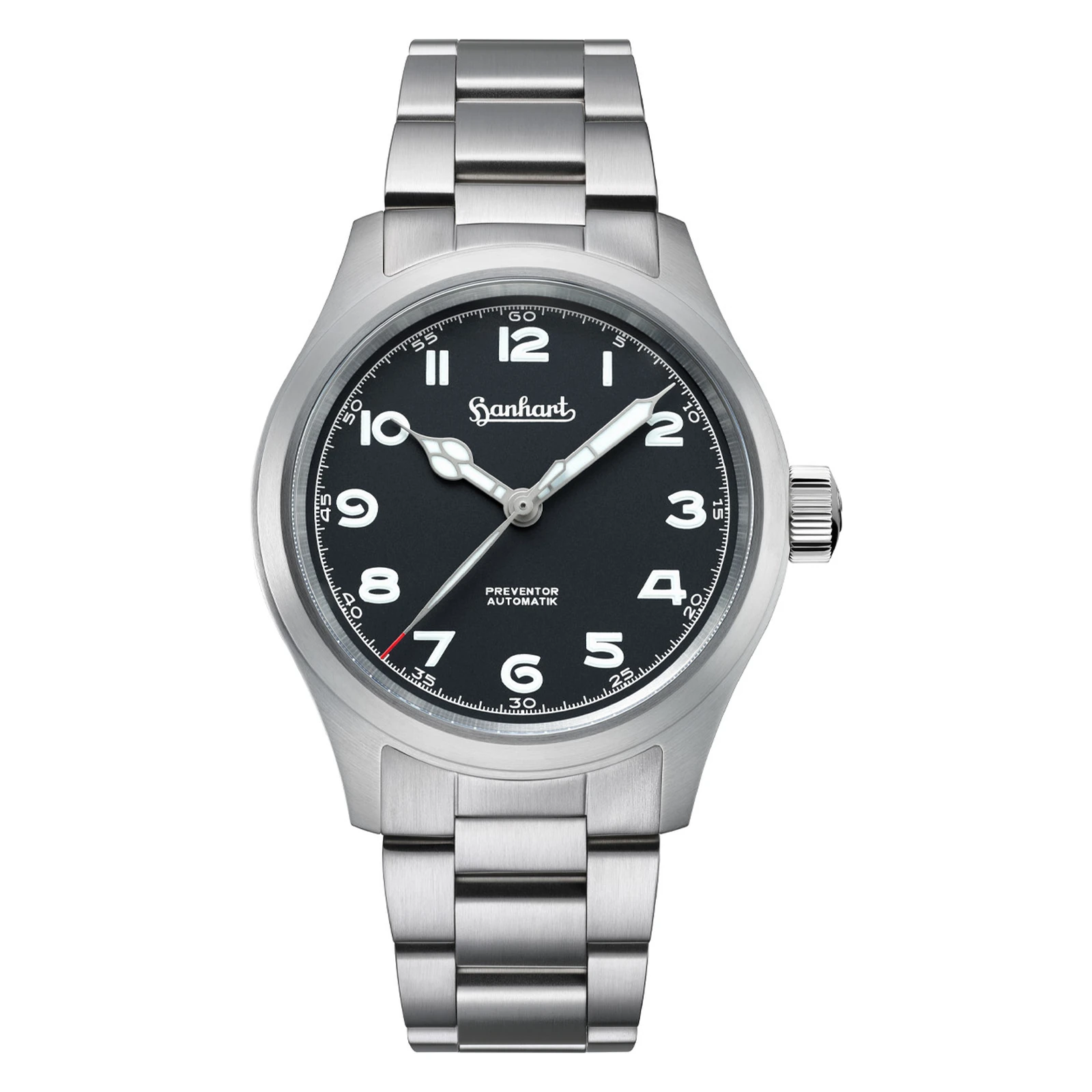 Hanhart PIONEER Preventor HD12 schwarz 39 mm Edelstahlband Silber Herrenuhr 792.810-6429