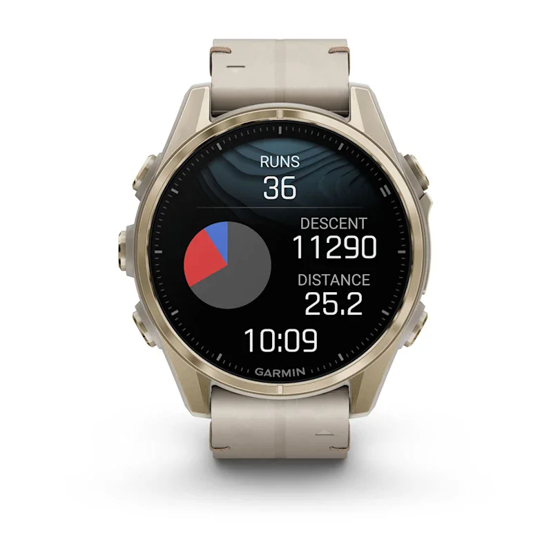 Garmin fēnix® 8 - 43 mm AMOLED Sapphire Nebelgrau/Softgold mit Lederarmband und Silikonband 010-02903-40