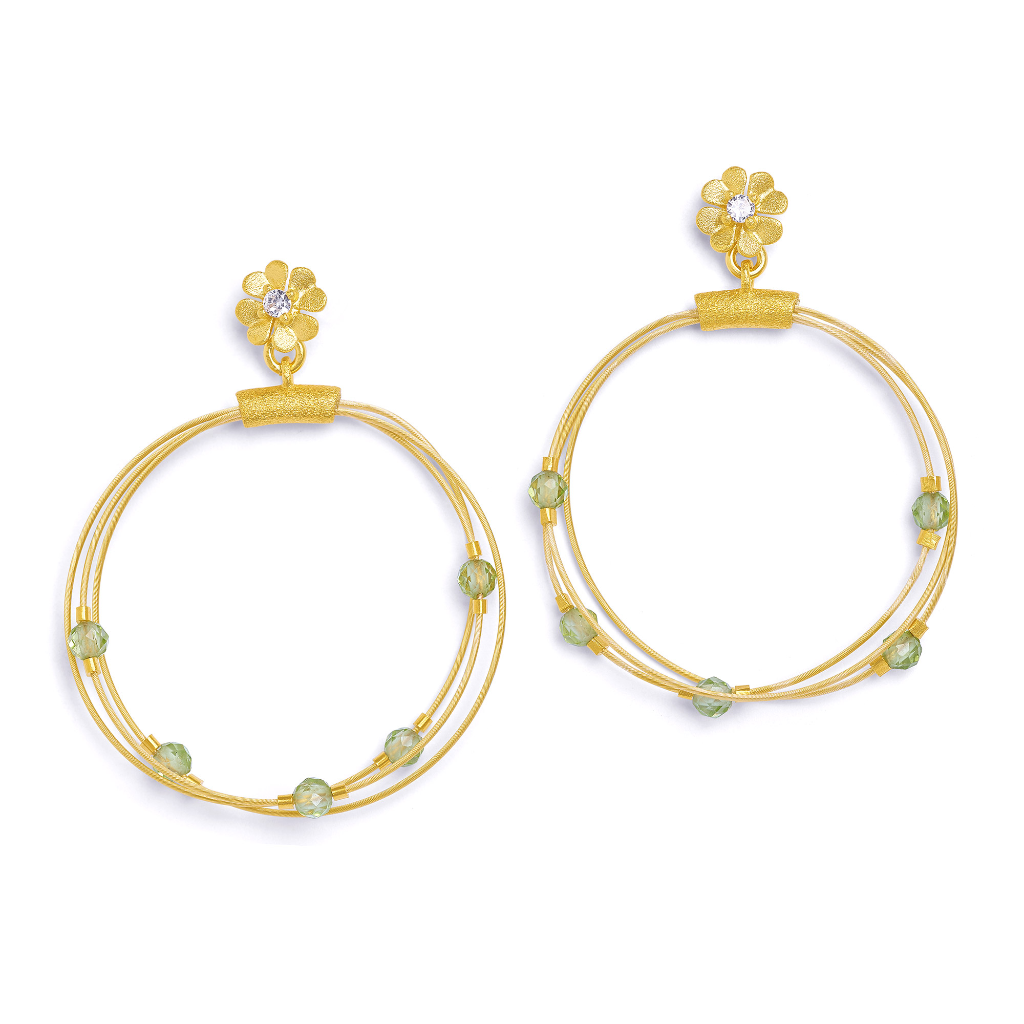 Bernd Wolf Ohrringe Rondelli Designlinie Glücksbringer, Peridot, 24-Karat-goldplattiert