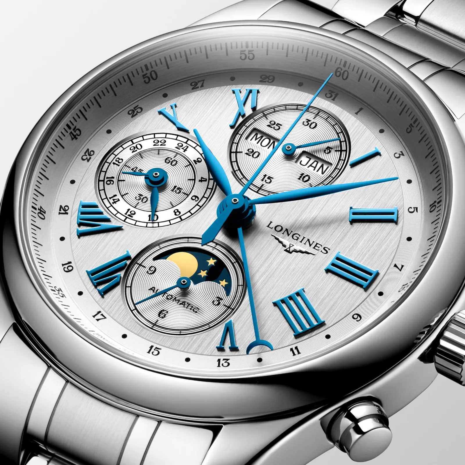Longines Master Collection Chrono Mondphase Silber Edelstahlband 42 mm Herrenuhr L2.773.4.71.6