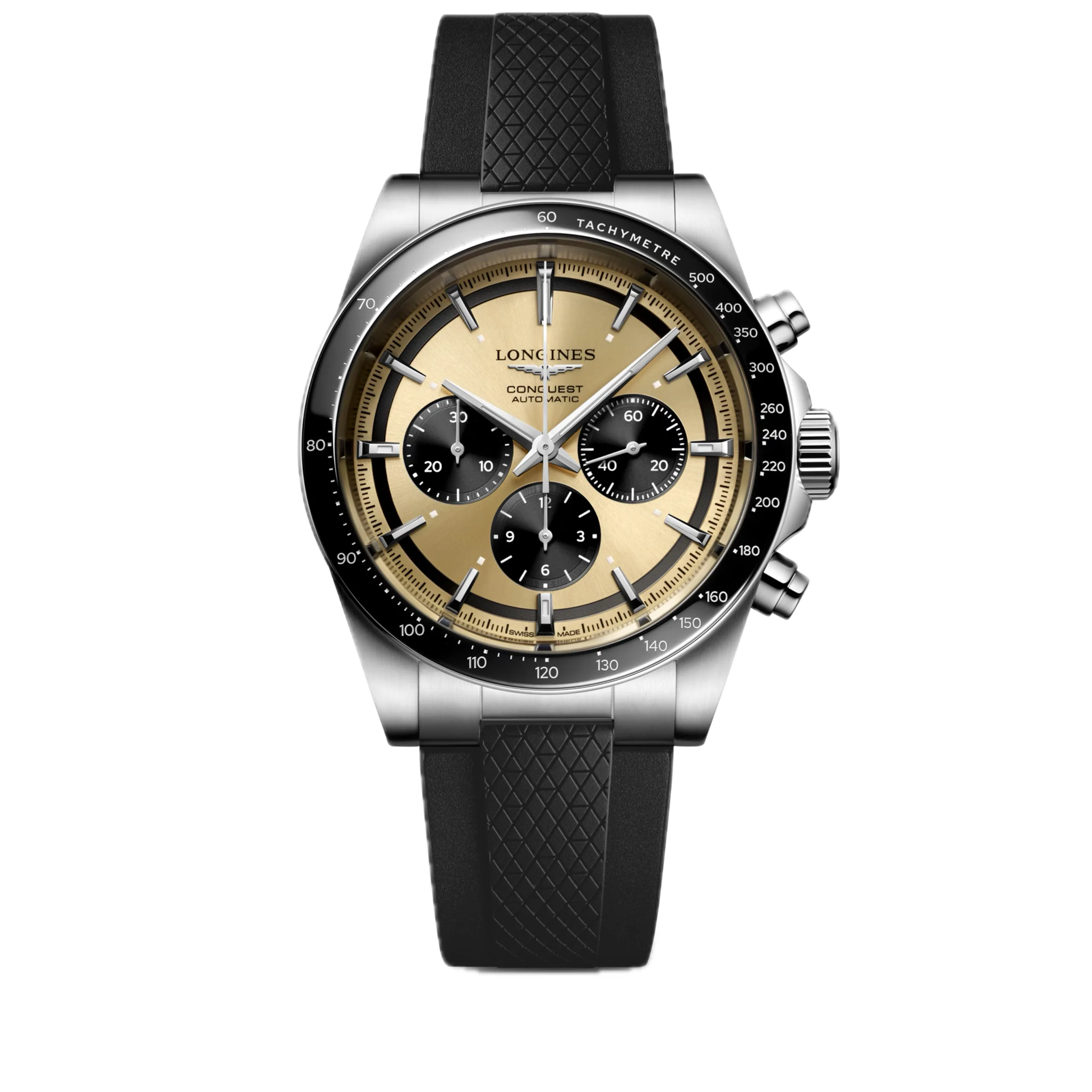 Longines Conquest Chronograph Gold Kautschukband Herrenuhr L3.835.4.32.9