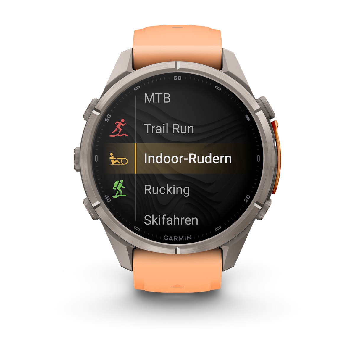Garmin fēnix® 9 Pro inReach® - 43 mm AMOLED Sapphire Titan mit Silikon-Armband Shell Pink/Autumn Orange 010-04335-01