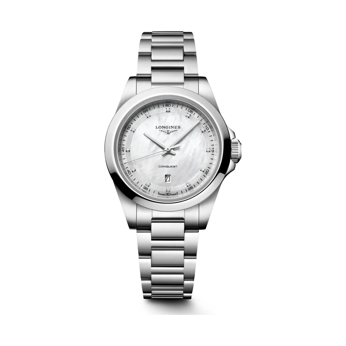 Longines Conquest Perlmutt Diamanten Edelstahlband 30 mm Damenuhr L3.350.4.87.6