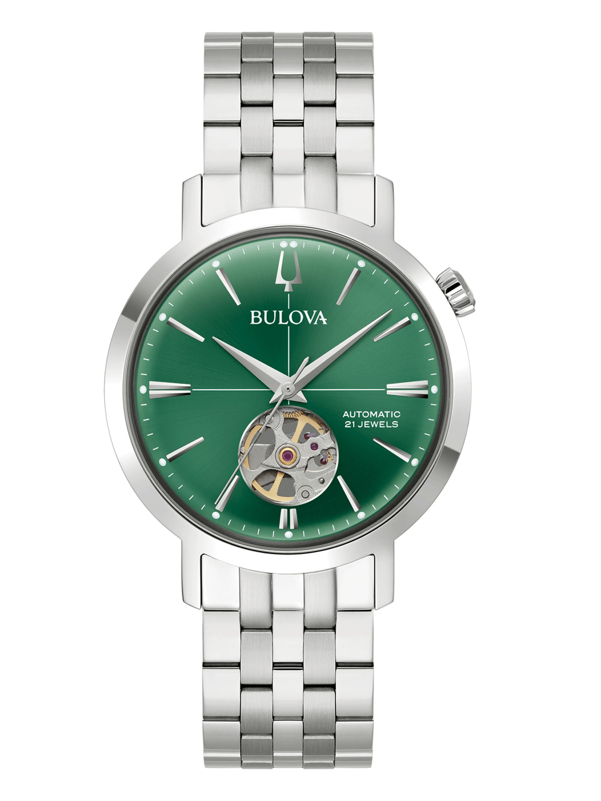 Bulova Aerojet Automatik 42 Stunden Gangreserve, Edelstahlband, Grün Herrenuhr 96A319