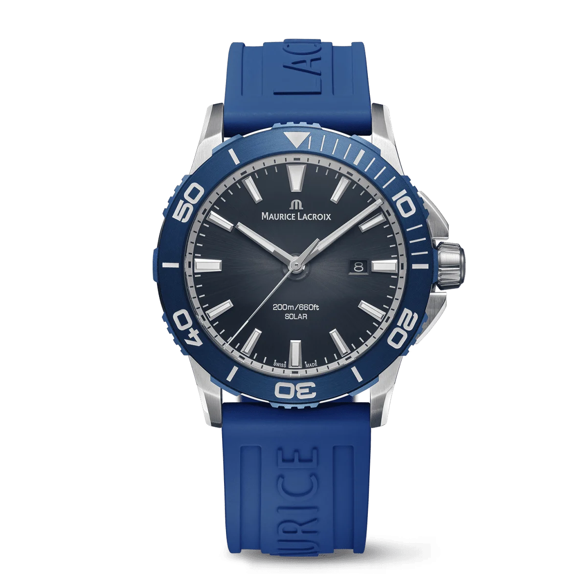 Maurice Lacroix PONTOS S SOLAR 42mm, Quartz, Blaues FKM-Kautschukarmband Herrenuhr PT1008-SSL40-430-4