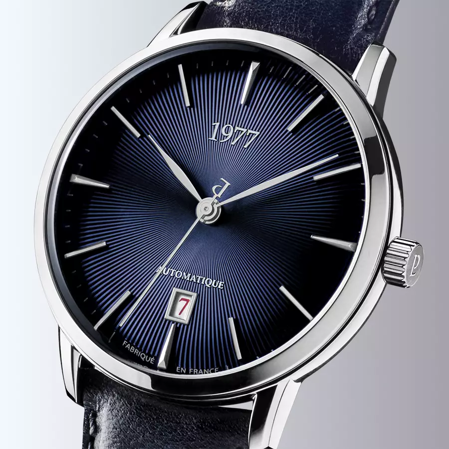 1977 EDMOND Automatique, 40 MM, Cadran Bleu, Bracelet Cuir Bleu Herrenuhr 1977P01166