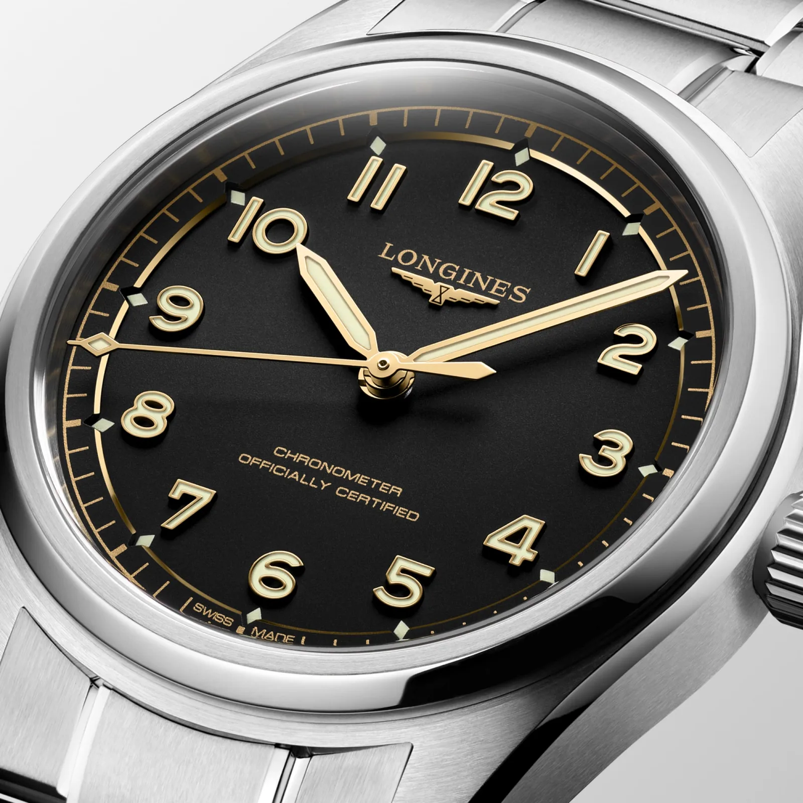 Longines Spirit Pilot Automatik 39 mm Edelstahlband Schwarz Herrenuhr L3.809.4.53.6