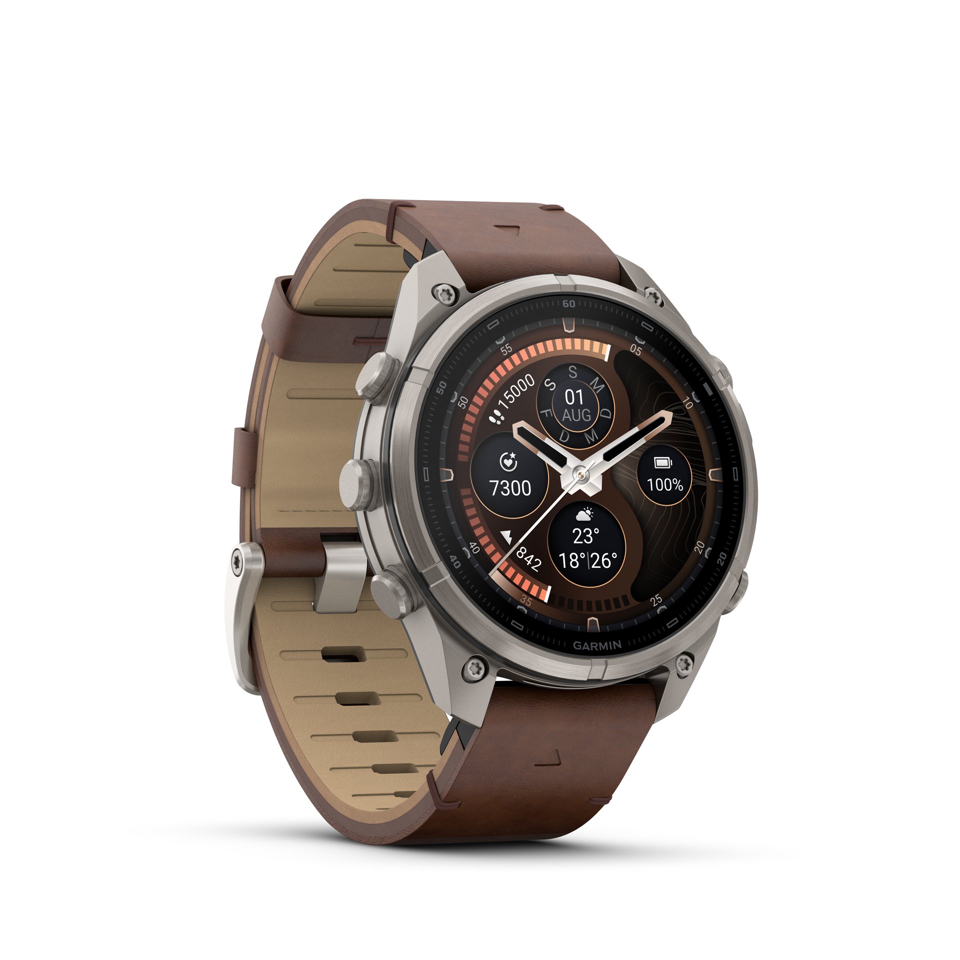 Garmin fēnix® 9 Pro inReach® - 47 mm AMOLED Sapphire Titan mit Leder-Armband Walnuss und Silikon-Armband Kieselgrau/Silbergrau 010-04336-41