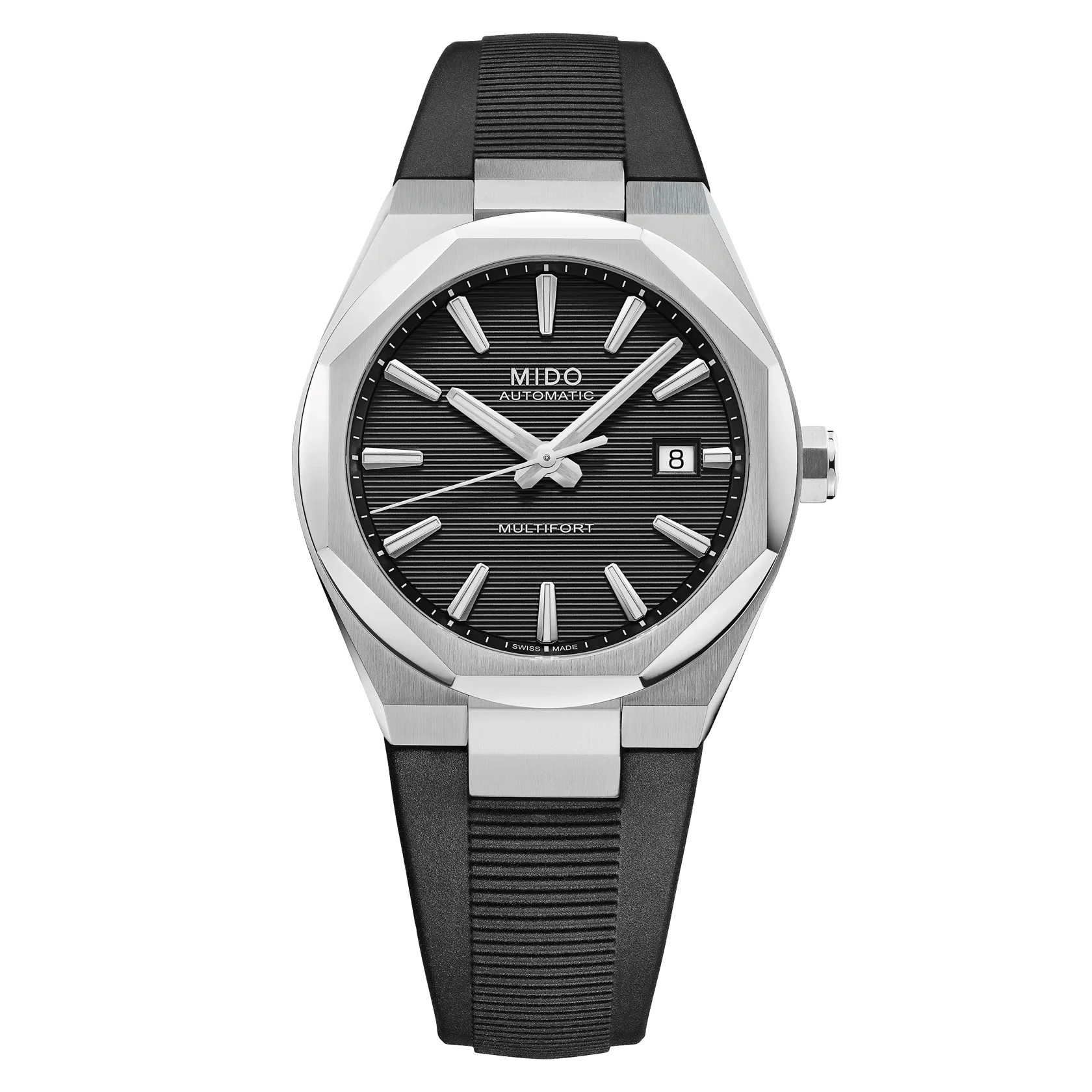 Mido Multifort 8 One Crown, Schwarz, Kautschukband, Achteckige Lünette Herrenuhr M055.507.17.051.00
