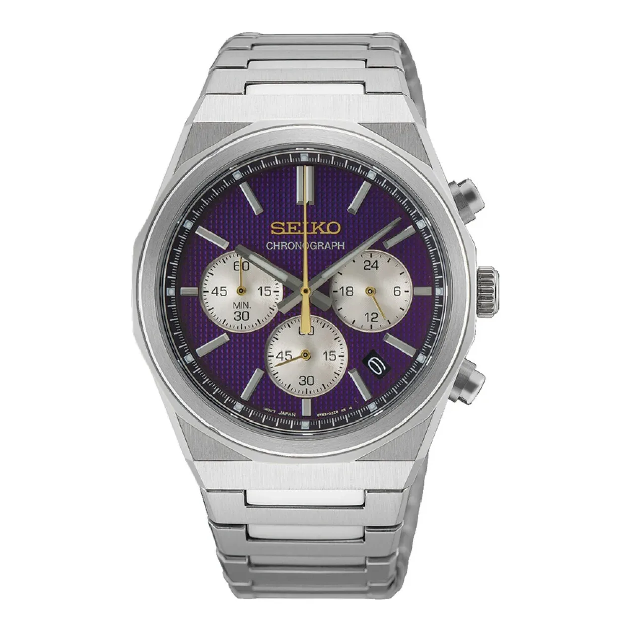 Seiko Chronograph Quarz 40 mm Edelstahlband Lila Herrenuhr HGK003P1
