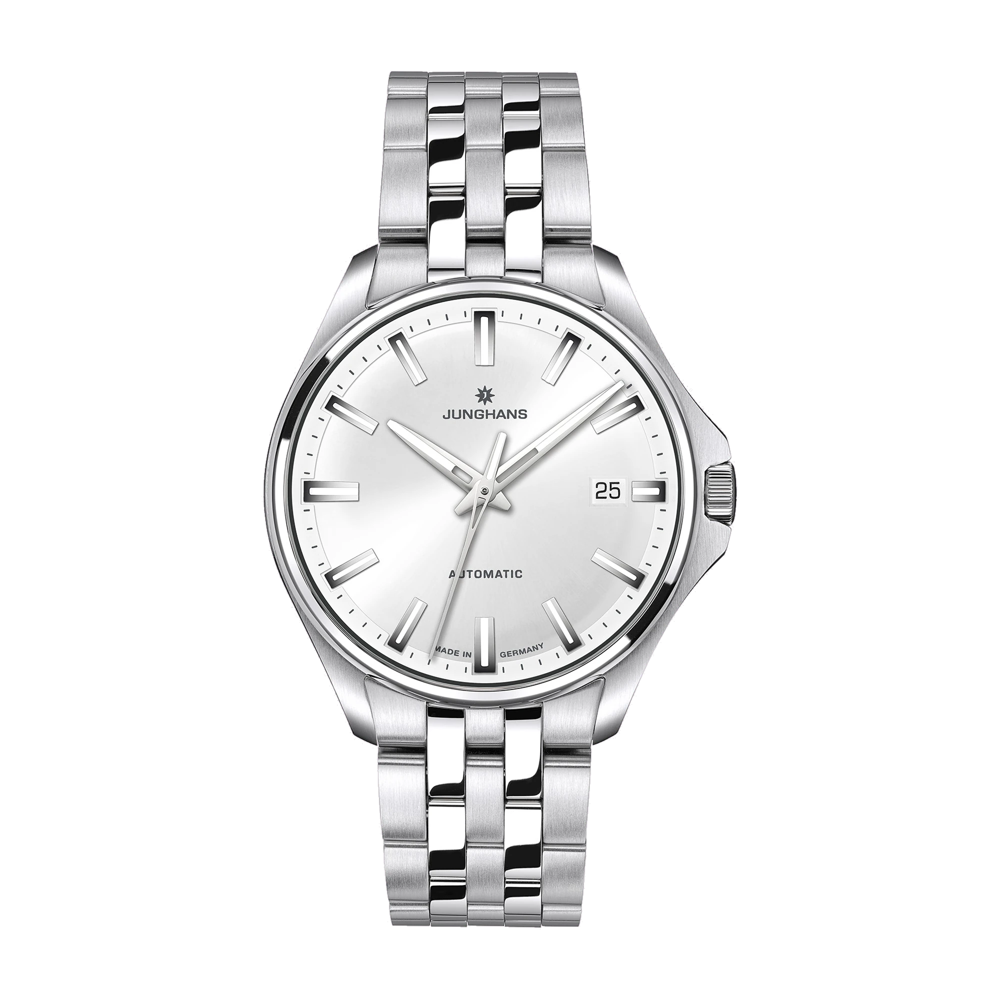 Junghans Meister S Automatic 36, Gangreserve bis zu 38 Stunden, Silber, Edelstahlband Herrenuhr 27/4683.44