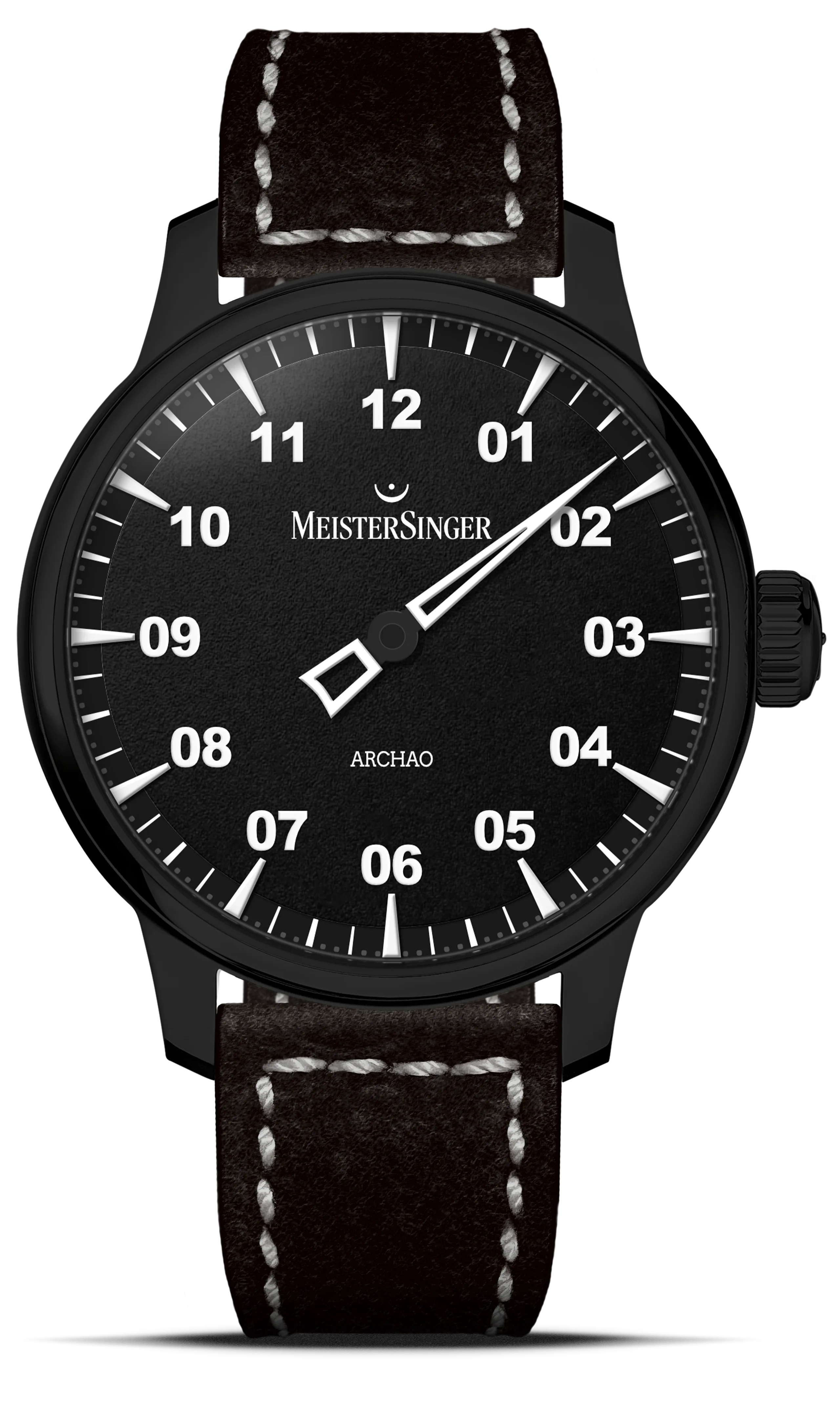 Meister Singer Archao DLC, Schwarz, Automatikwerk, 43 mm, Lederband Herrenuhr AR902BL