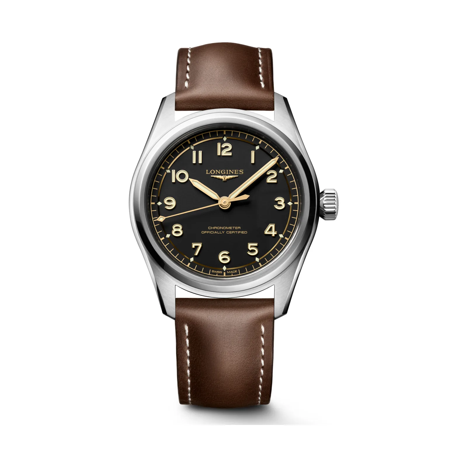 Longines Spirit Pilot Automatik 39 mm Lederband Schwarz Herrenuhr L3.809.4.53.2