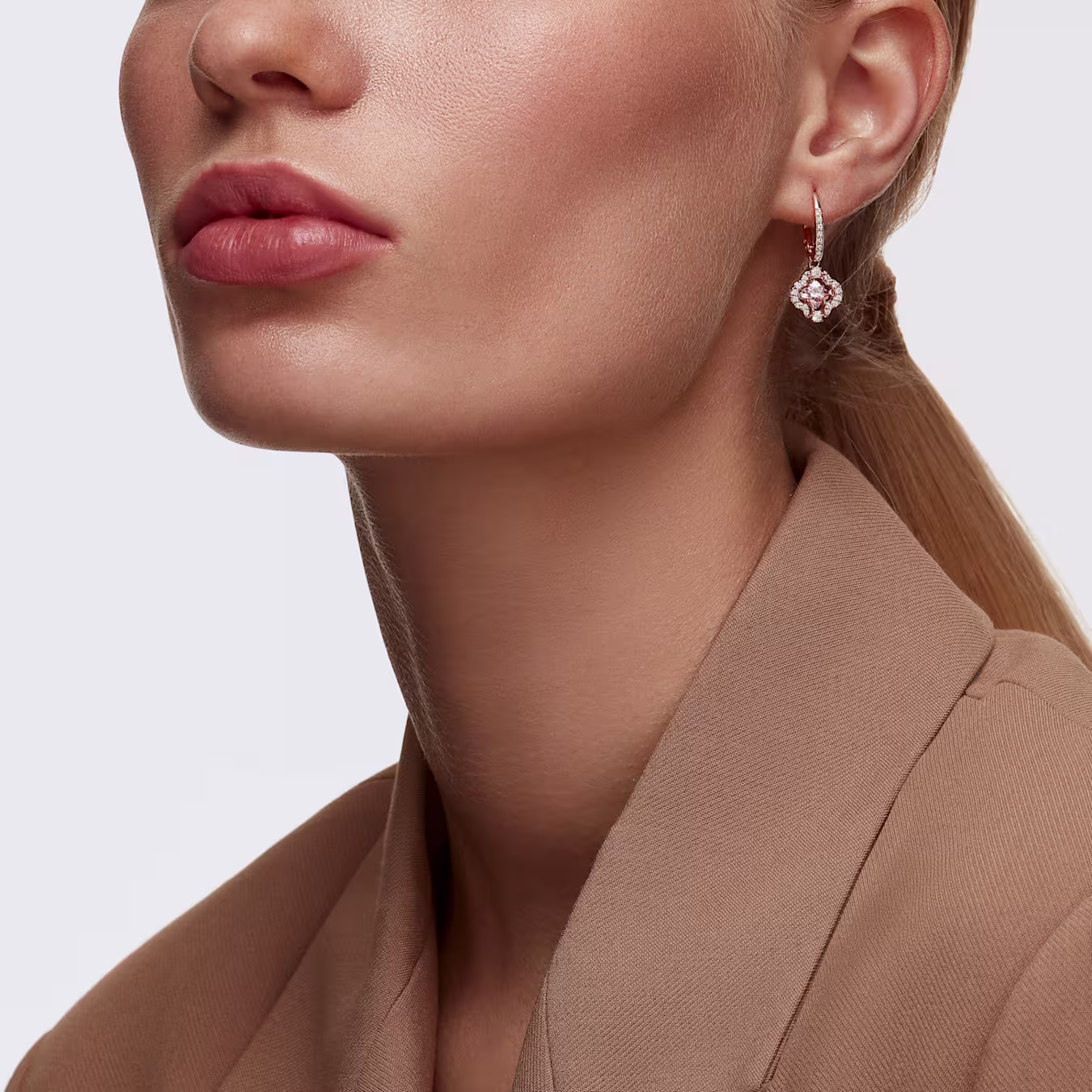 Swarovski  Una Drop-Ohrhänger Glücksklee, Rosa, 18k rosévergoldet
