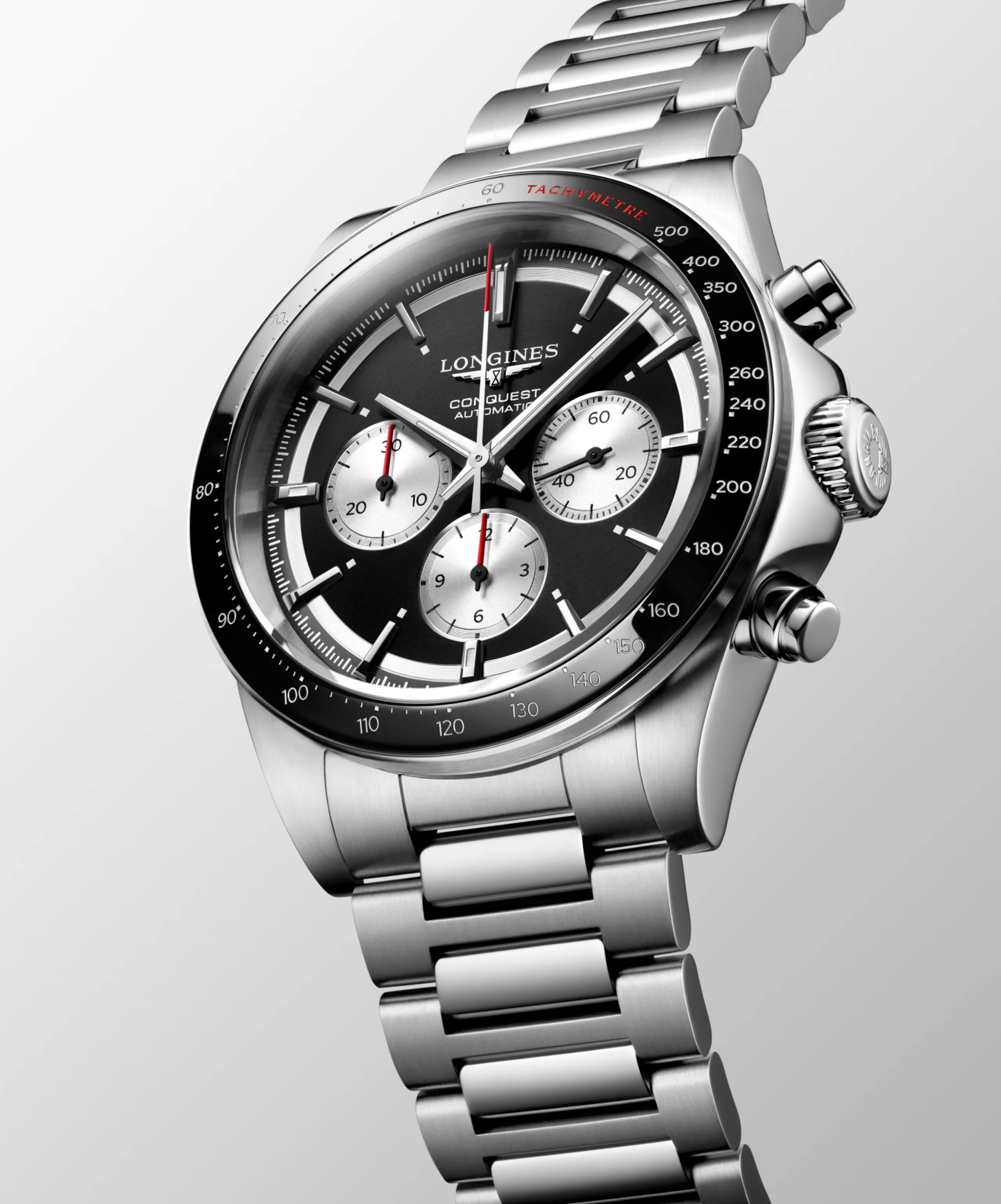 Longines Conquest Chronograph schwarz Edelstahlband Herrenuhr L3.835.4.52.6