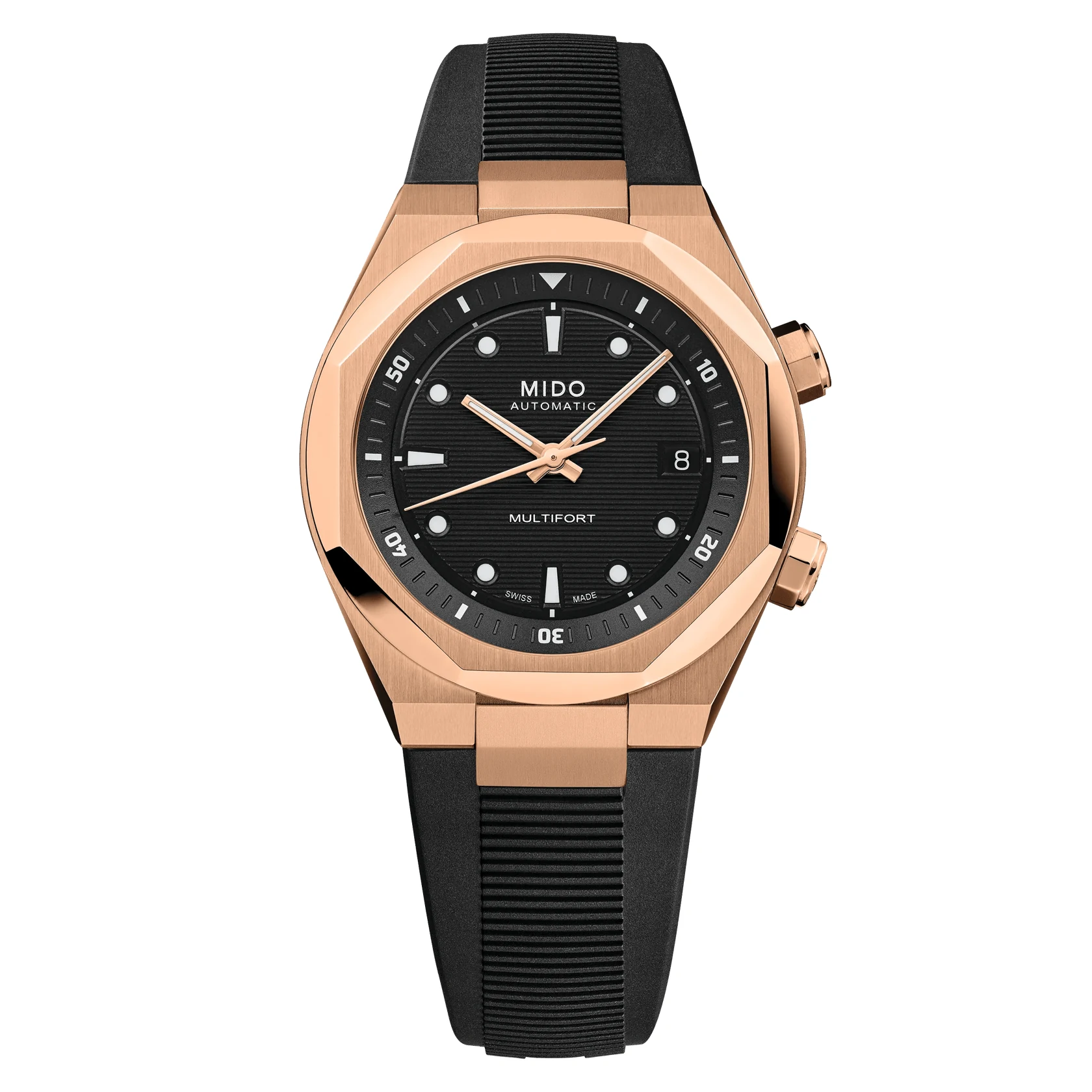 Mido Multifort 8 two crowns, Roségold, Kautschukband Herrenuhr M047.507.37.051.00