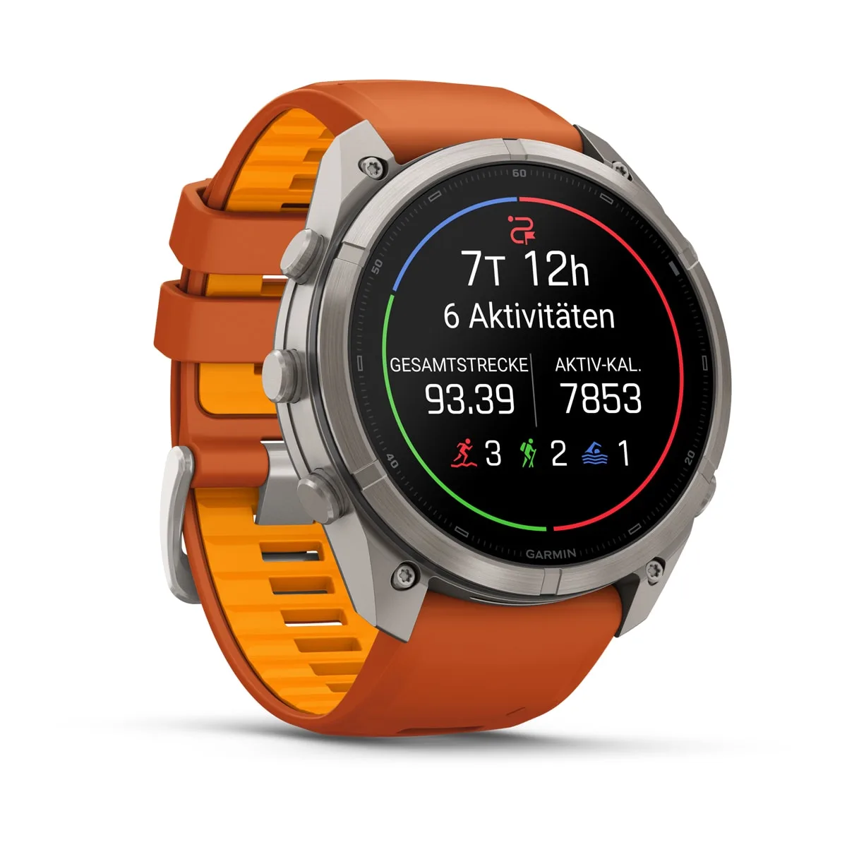 Garmin fēnix® 9 Pro inReach® - 51 mm AMOLED Sapphire Titan mit Silikon-Armband Autumn Orange/Spark Orange 010-04337-01