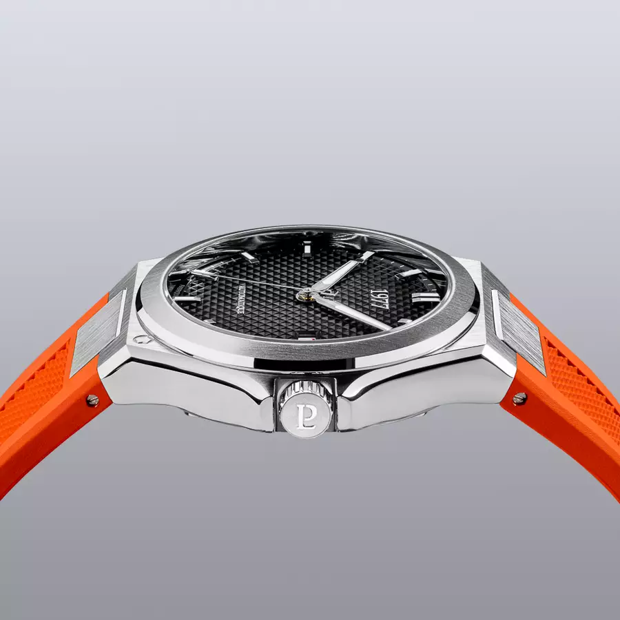1977 ARSENE Automatique, 41 MM, Cadran Noir, Bracelet Caoutchouc FKM Orange Herrenuhr 1977P02138