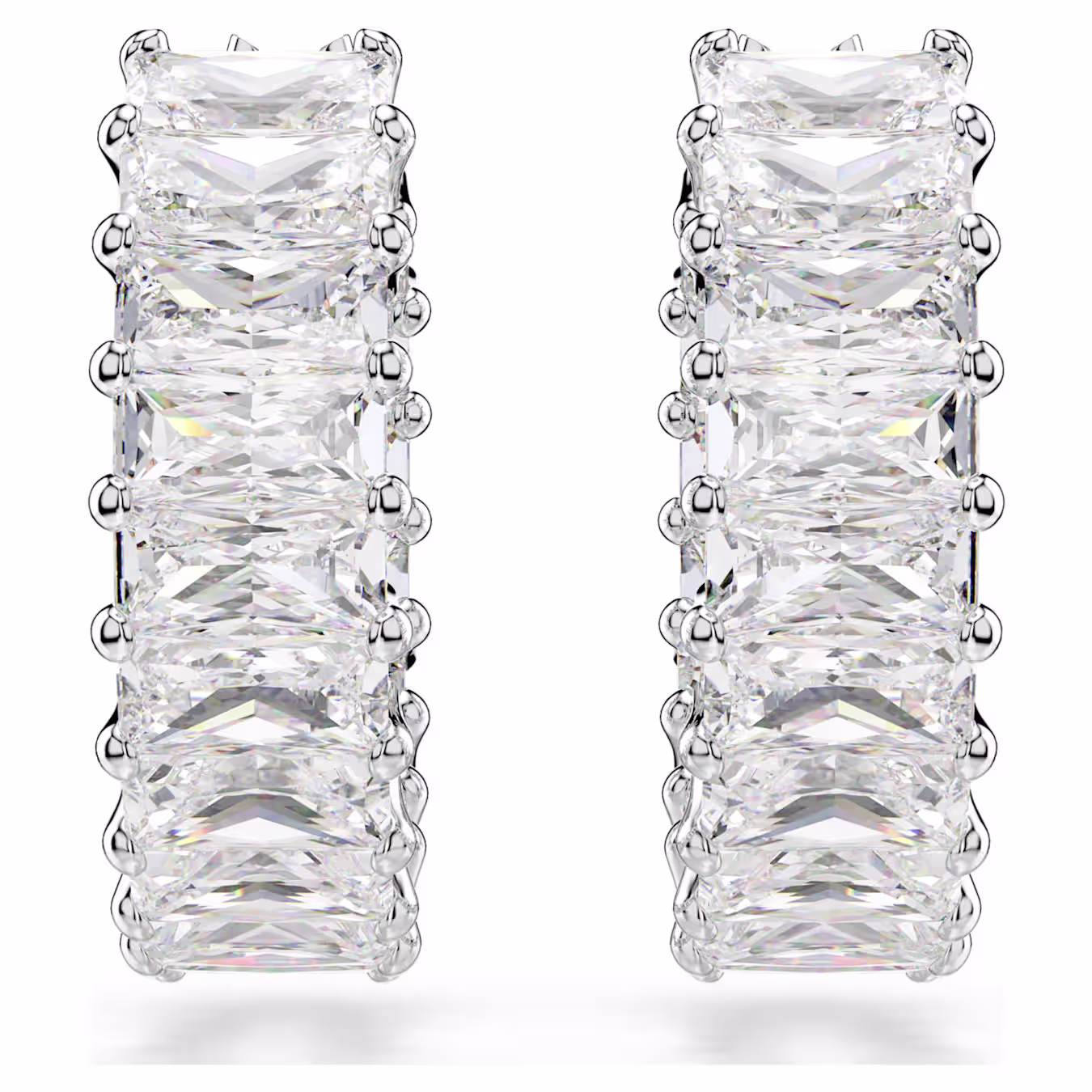 Swarovski  Matrix Kreolen Baguette-Schliff, Weiß, Rhodiniert