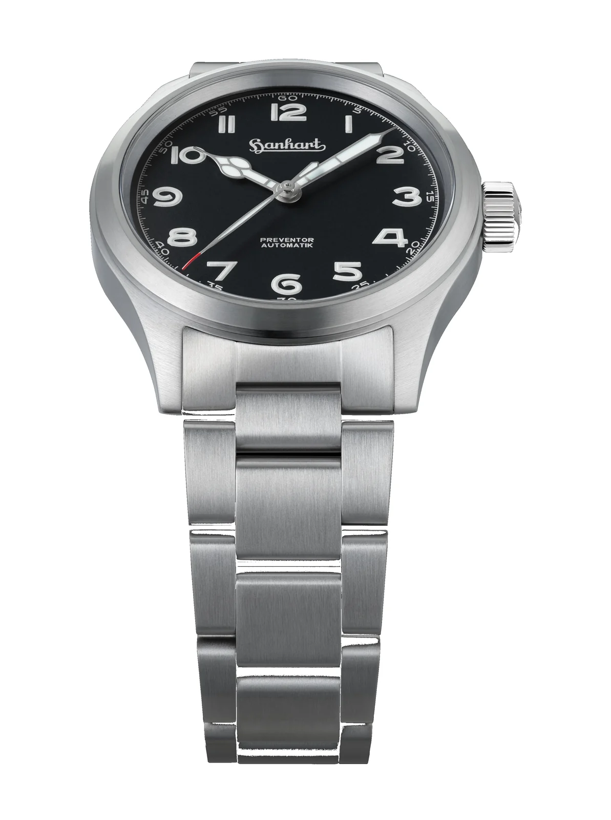 Hanhart PIONEER Preventor HD12 schwarz 39 mm Edelstahlband Silber Herrenuhr 792.810-6429