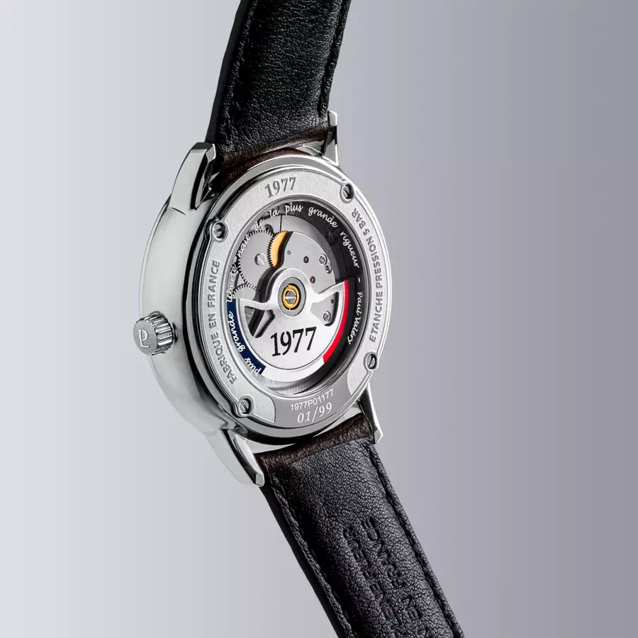 1977 EDMOND Automatique, 40 MM, Cadran Bleu, Bracelet Cuir Marron Herrenuhr 1977P01164
