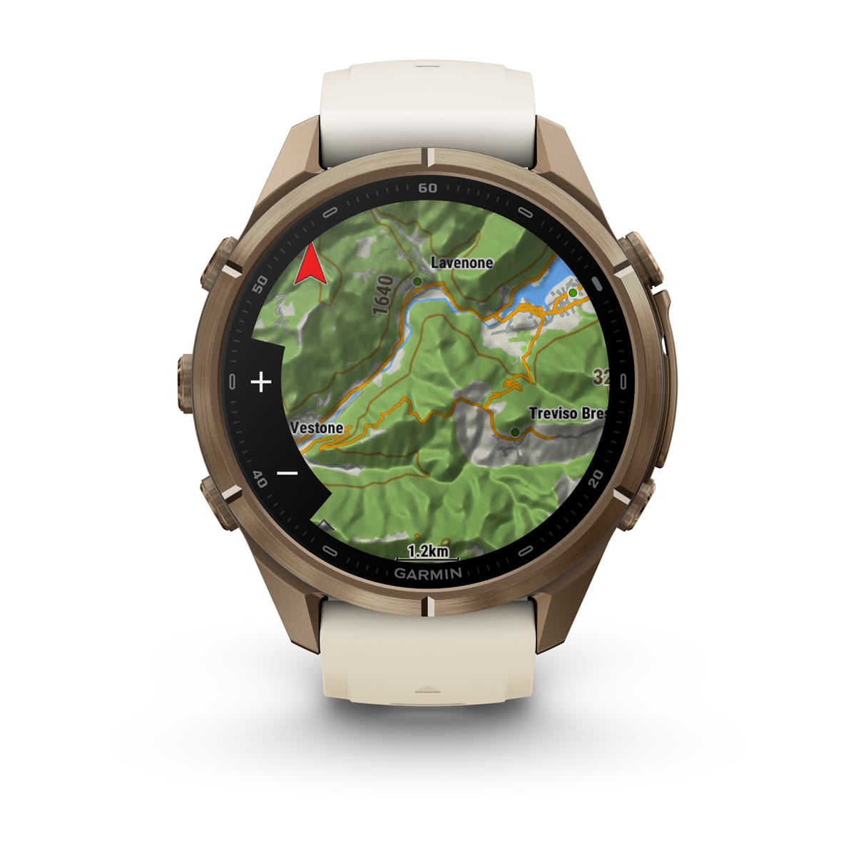 Garmin fēnix® 9 Pro inReach® - 43 mm AMOLED Sapphire Autumn Gold Titan mit Silikon-Armband Creme/French Gray 010-04335-21