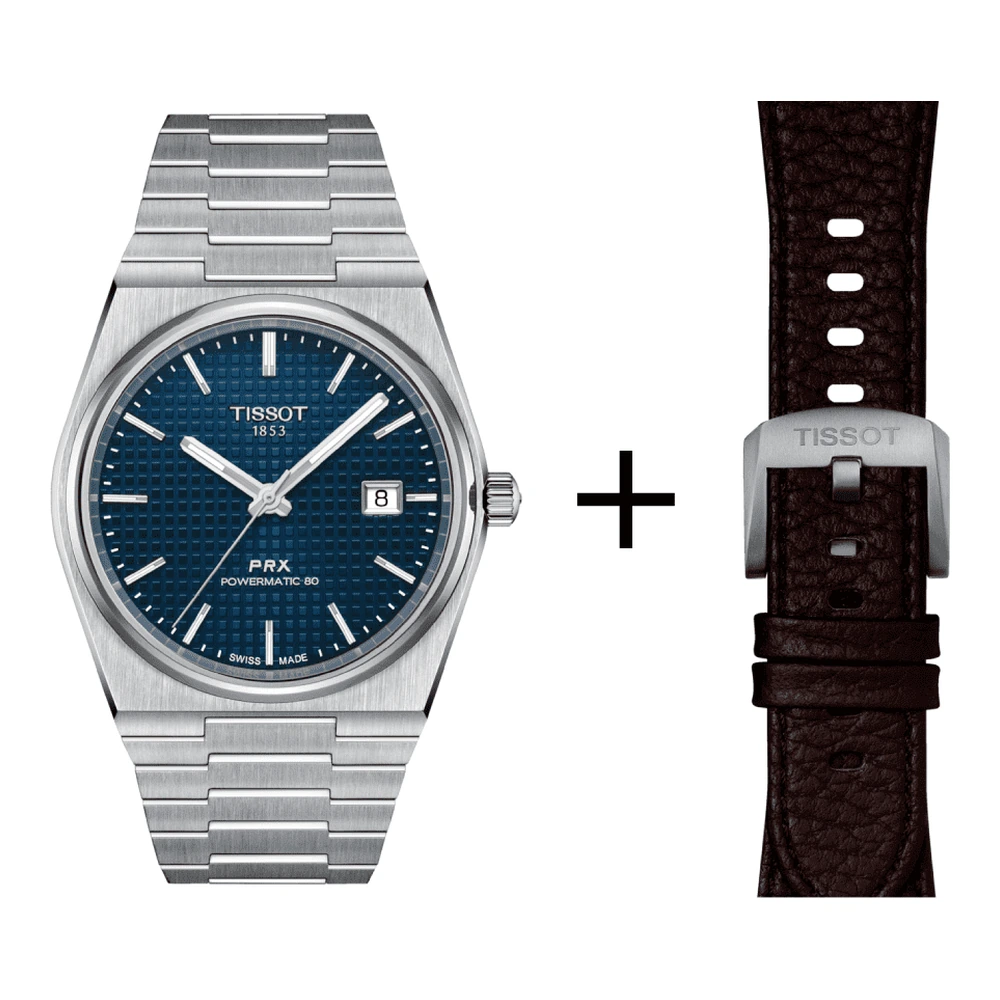 Tissot PRX Herrenuhr T137.407.11.041.00 Set mit braunem Lederarmband