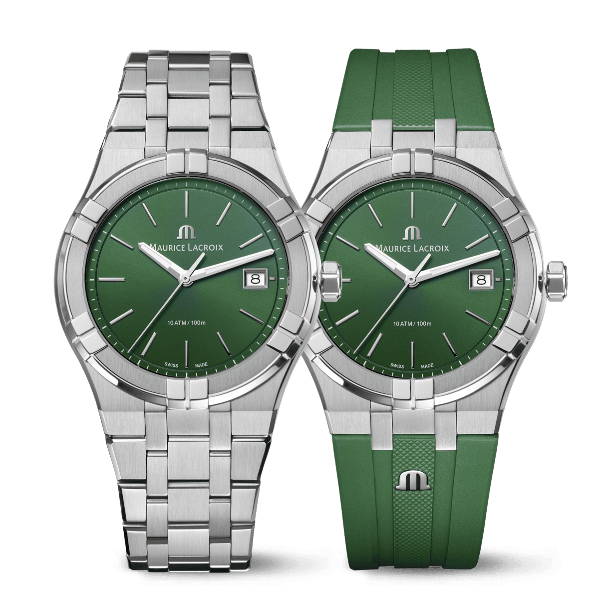 Maurice Lacroix Aikon Quartz Date 40mm, Grün, inklusive Ersatzband Herrenuhr AI1108-SS00F-630-D