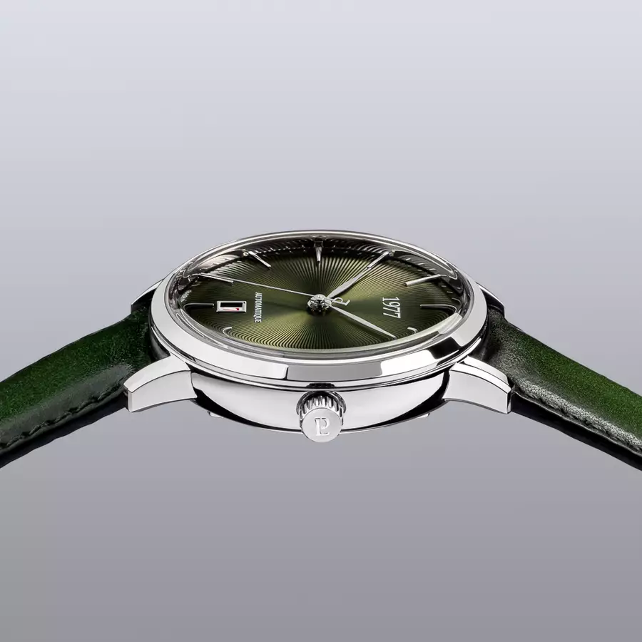 1977 EDMOND Automatique, 40 MM, Cadran Vert Olive, Bracelet Cuir Vert Herrenuhr 1977P01177