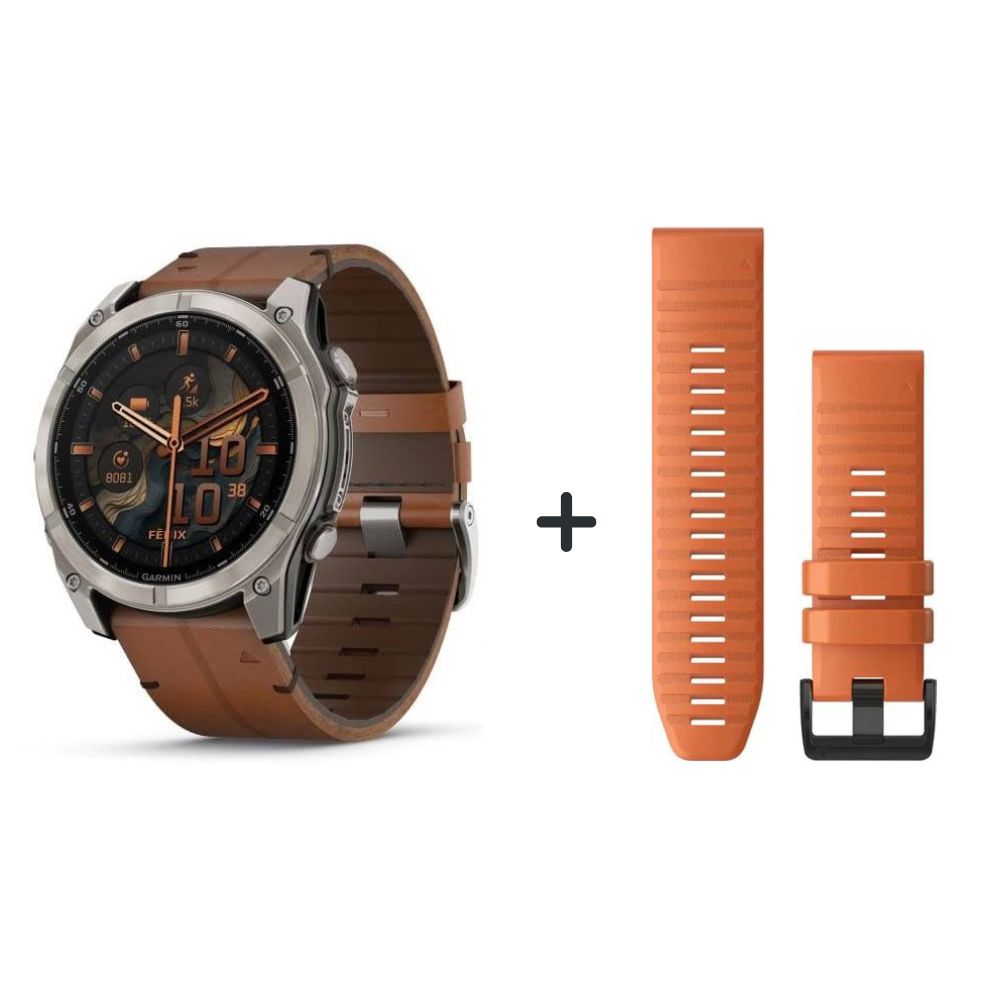 Garmin fēnix® 8 - 51 mm AMOLED Sapphire Graphit/Titanium Titan 010-02905-11 Bundle mit Lederarmband