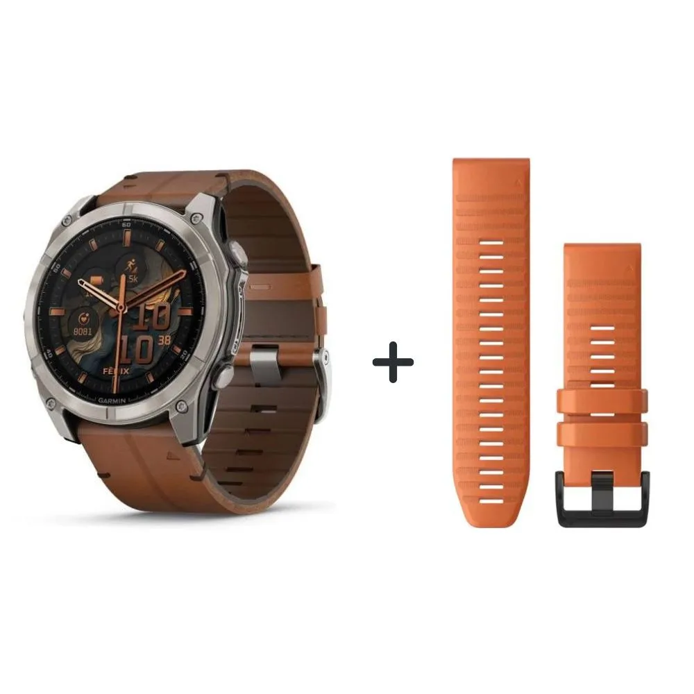 Garmin fēnix® 8 - 51 mm AMOLED Sapphire Graphit/Titanium Titan 010-02905-11 Bundle mit Lederarmband