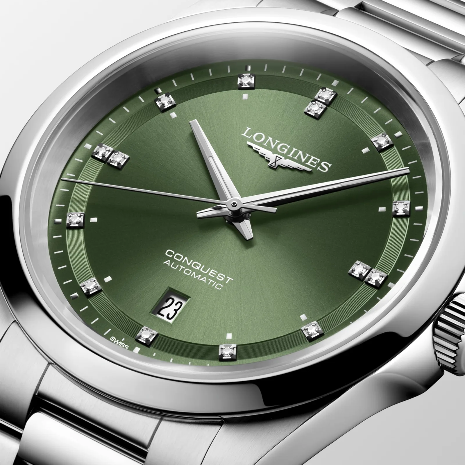 Longines Conquest Automatik 41 mm Edelstahlband Grün Herrenuhr L3.830.4.07.6