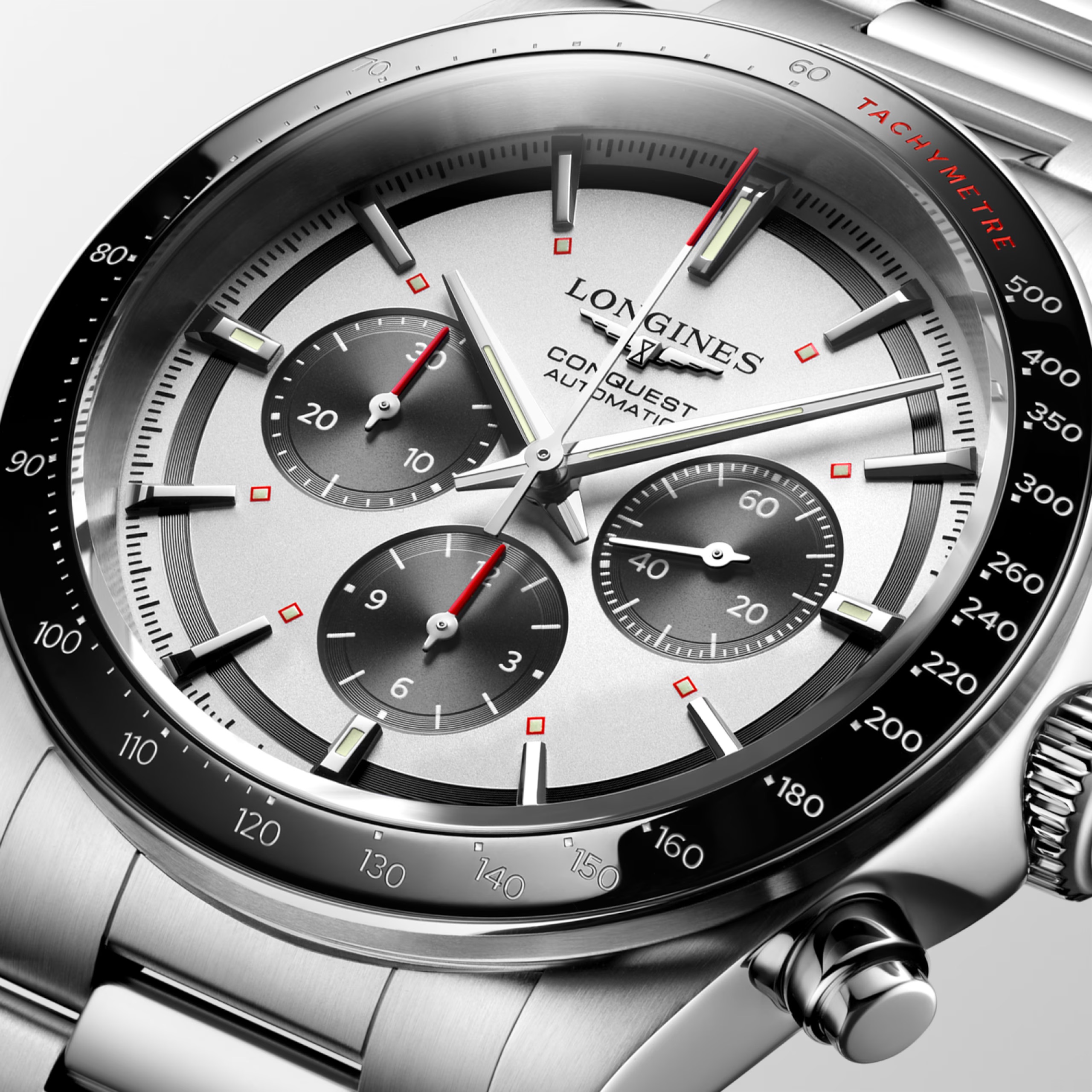 Longines Conquest Chronograph schwarz Edelstahlband Herrenuhr L3.835.4.72.6