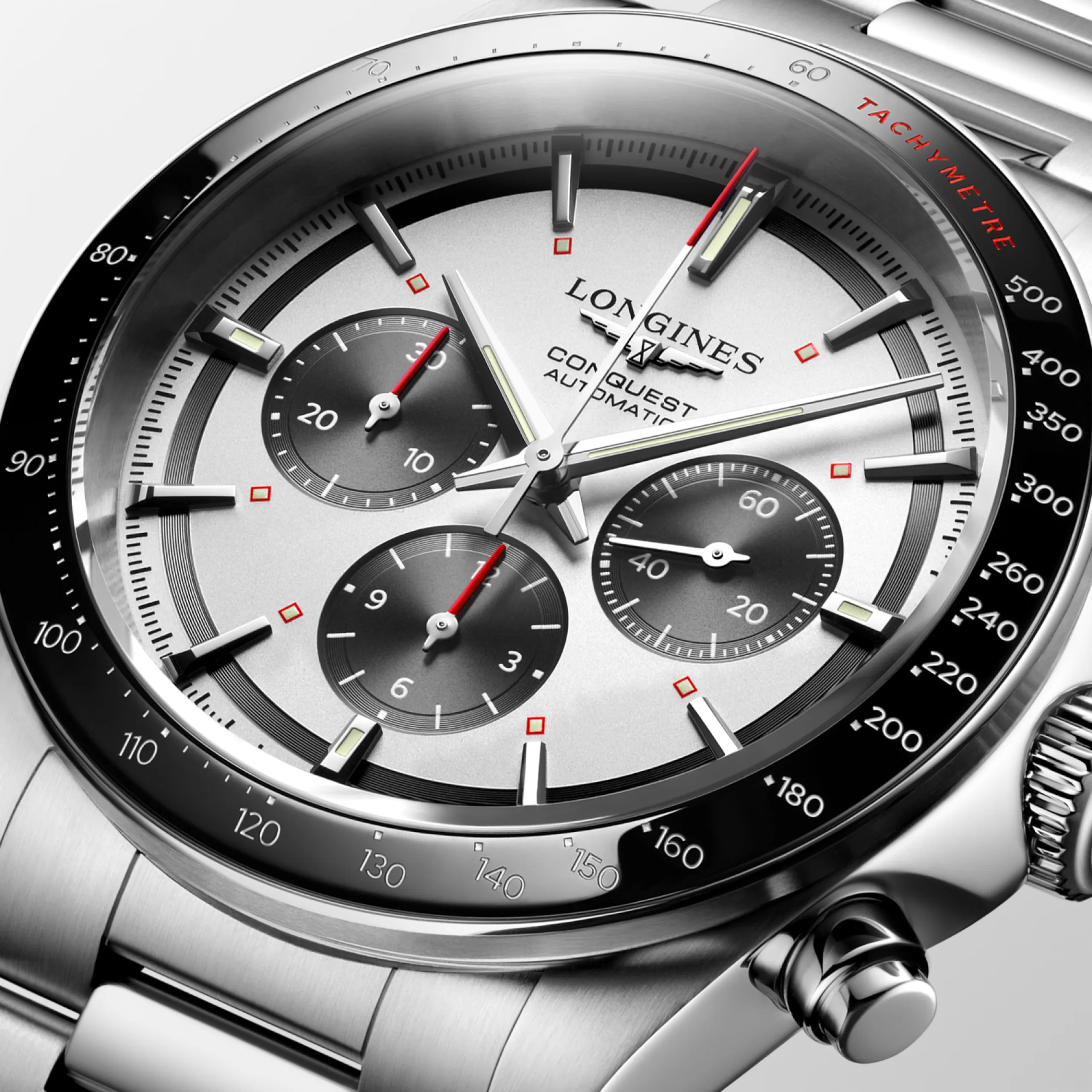 Longines Conquest Chronograph schwarz Edelstahlband Herrenuhr L3.835.4.72.6