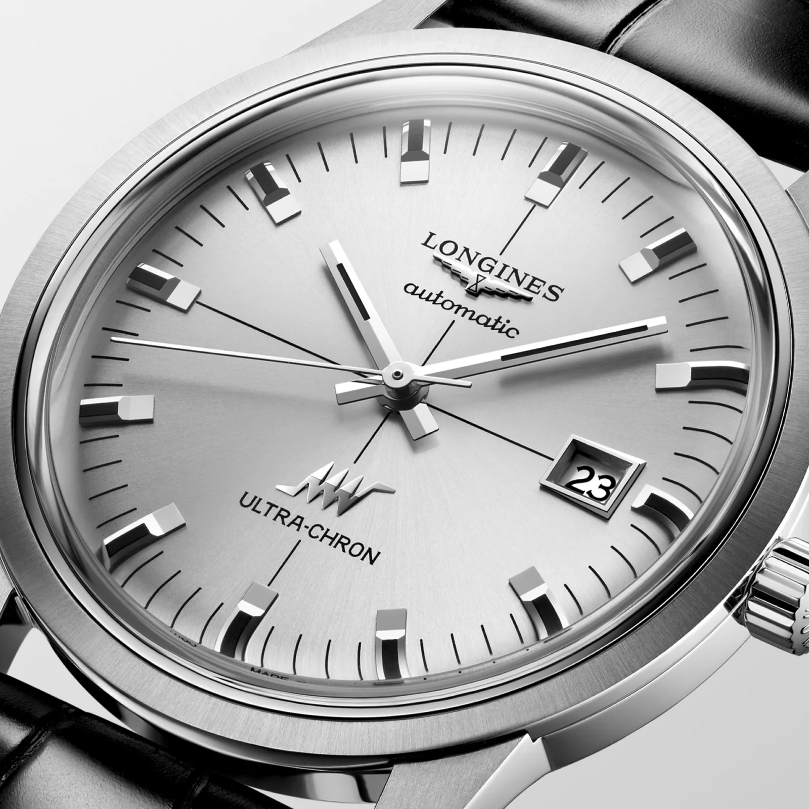 Longines Ultra-Chron Classic Silber Lederband schwarz 40 mm Herrenuhr L2.937.4.72.2