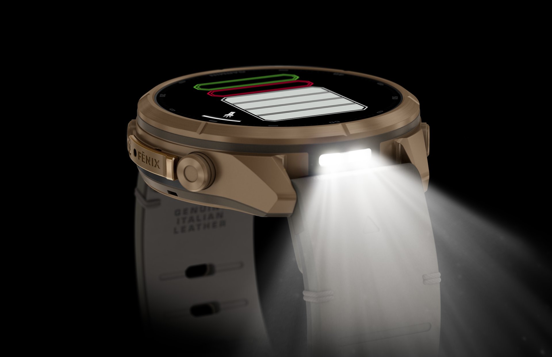 Garmin fēnix® 9 Pro inReach® - 43 mm AMOLED Sapphire Autumn Gold Titan mit Leder-Armband Bone und Silikon-Armband Creme/French Gray 010-04335-41