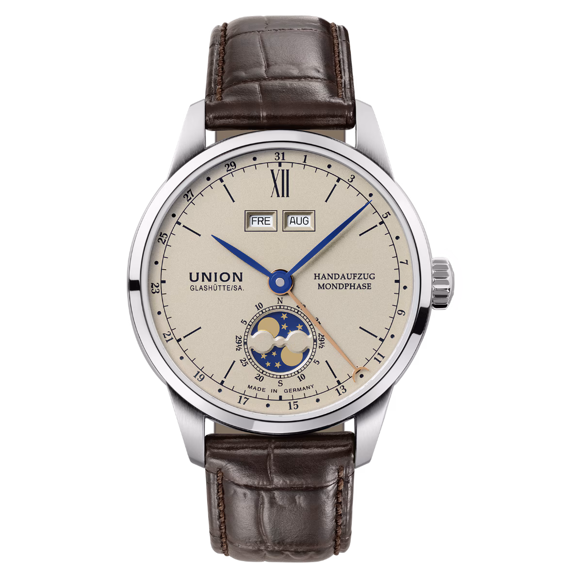 Union Glashütte 1893 Johannes Dürrstein Edition "Doppelmondphase" Herrenuhr D007.458.16.039.00