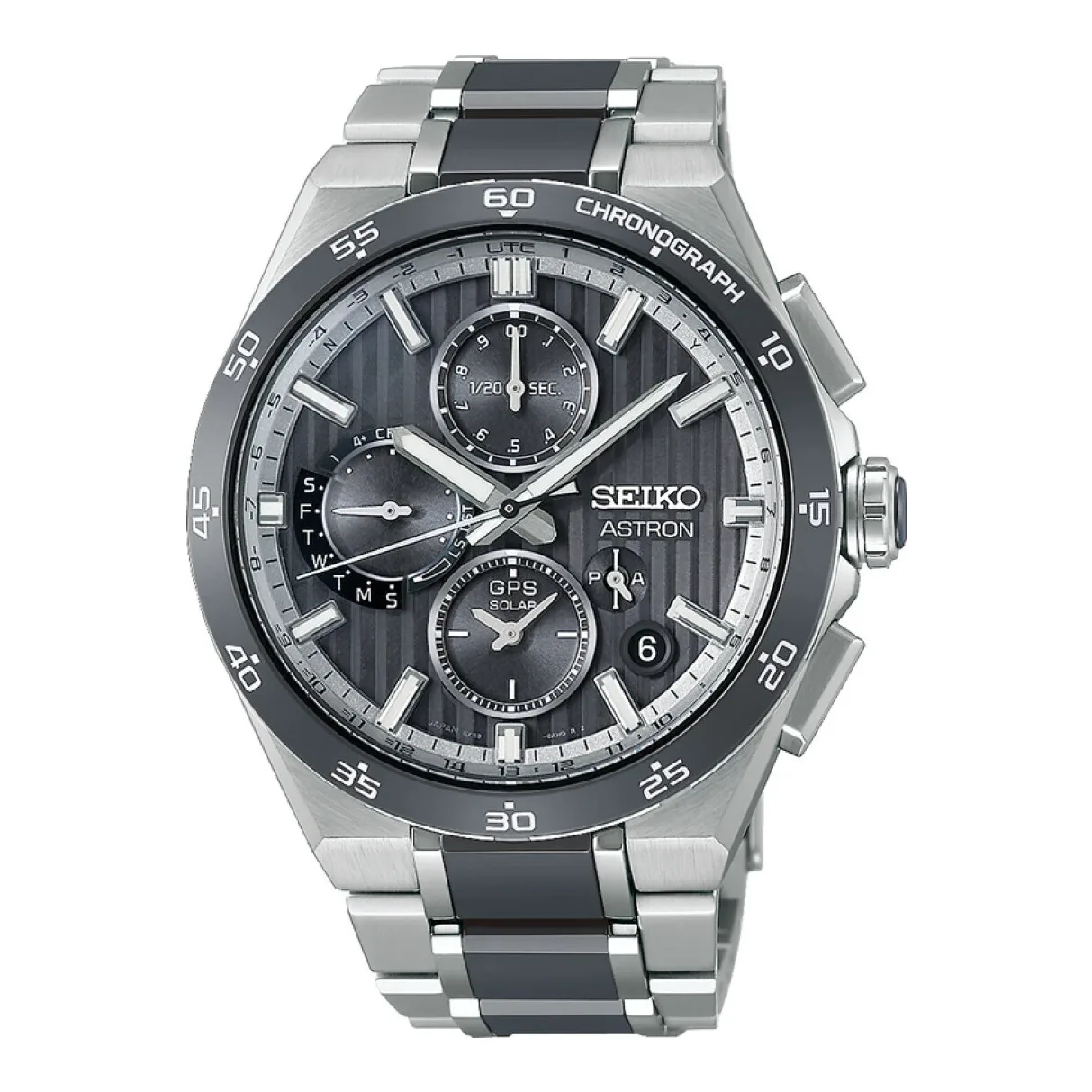 Seiko Astron GPS Solar Dual-Time Chronograph 43 mm Titan Grau Herrenuhr HAB007J1