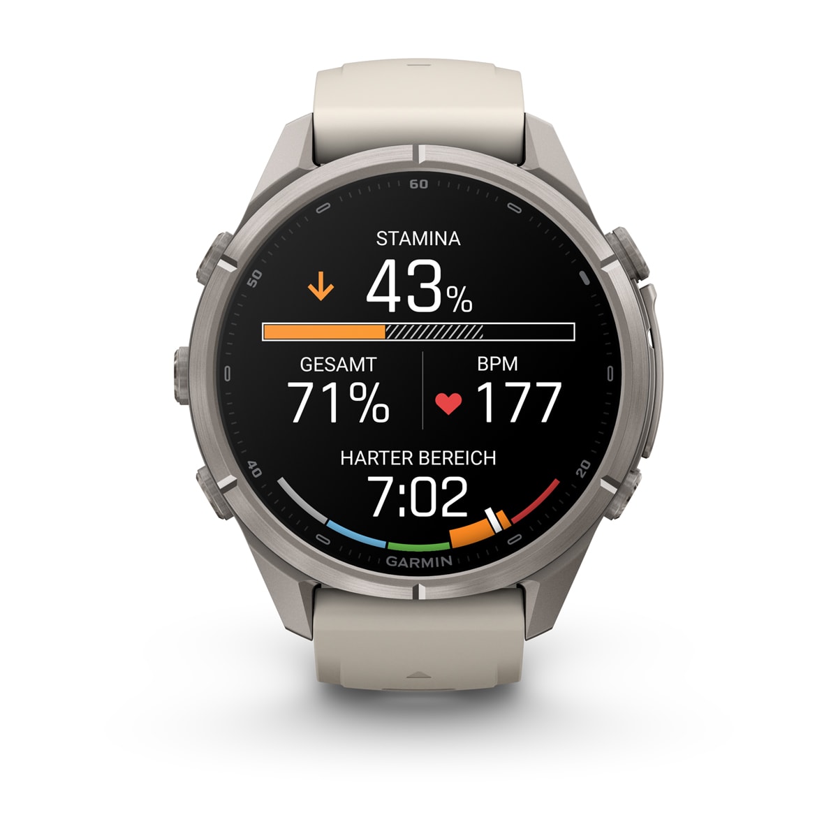 Garmin fēnix® 9 Pro inReach® - 43 mm AMOLED Sapphire Titan mit Silikon-Armband Nebelgrau/Dunkler Sandstein 010-04335-81