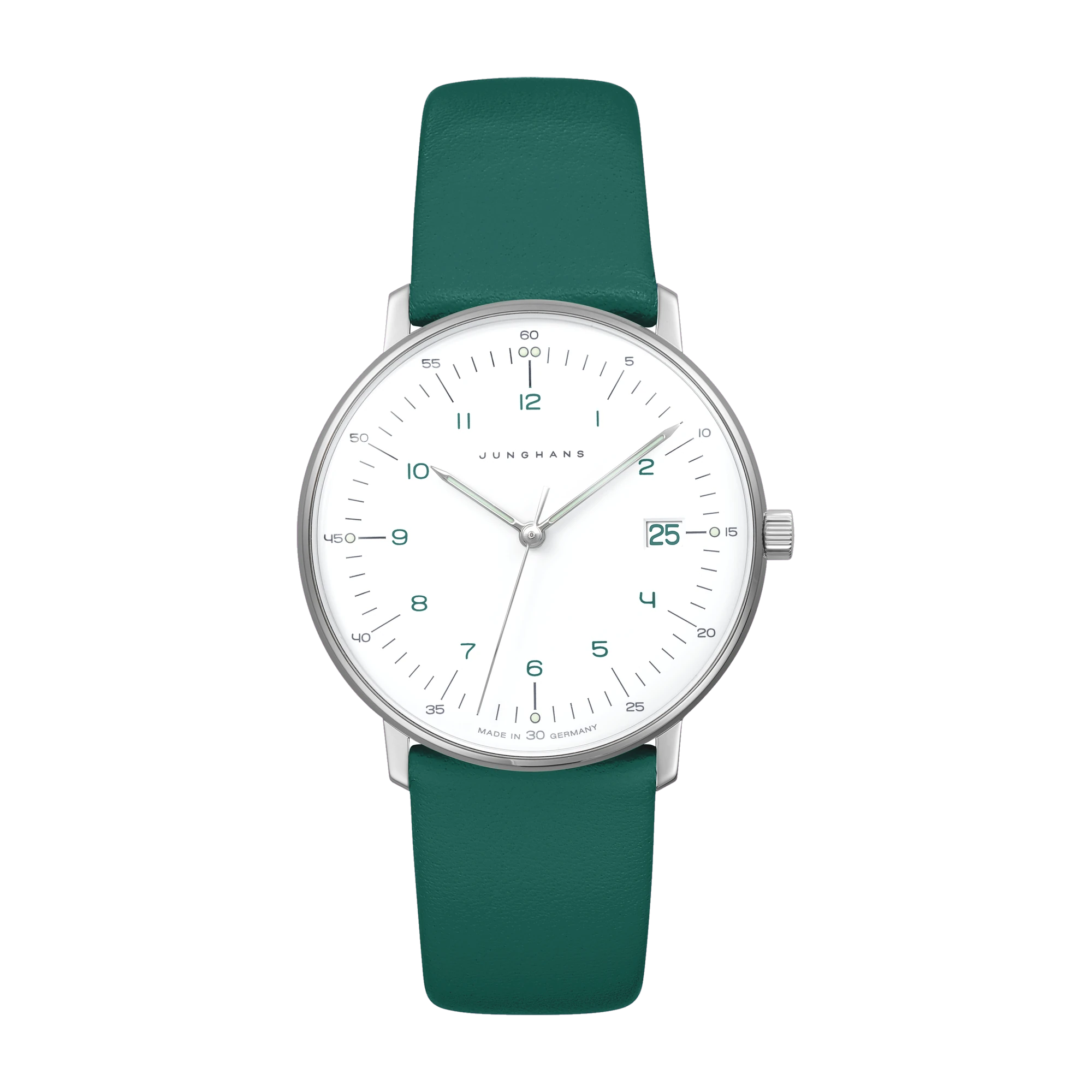 Junghans max bill Damen grünes Lederband Damenuhr 47/4557.02