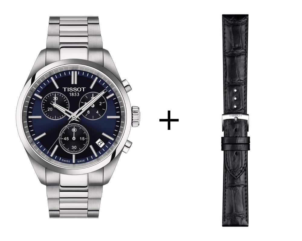 Tissot PR 100 Chronograph Herrenuhr T150.417.11.041.00 Set mit schwarzem Lederband 