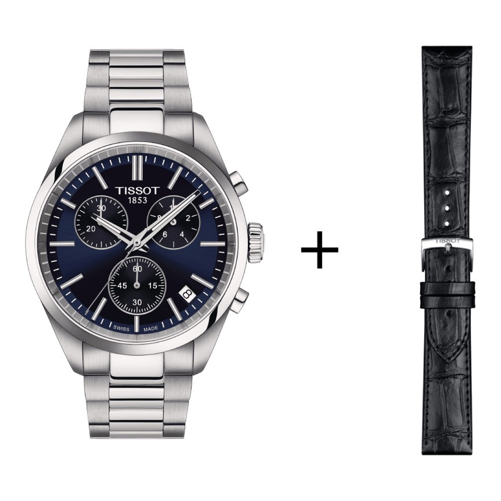 Tissot PR 100 Chronograph Herrenuhr T150.417.11.041.00 Set mit schwarzem Lederband 