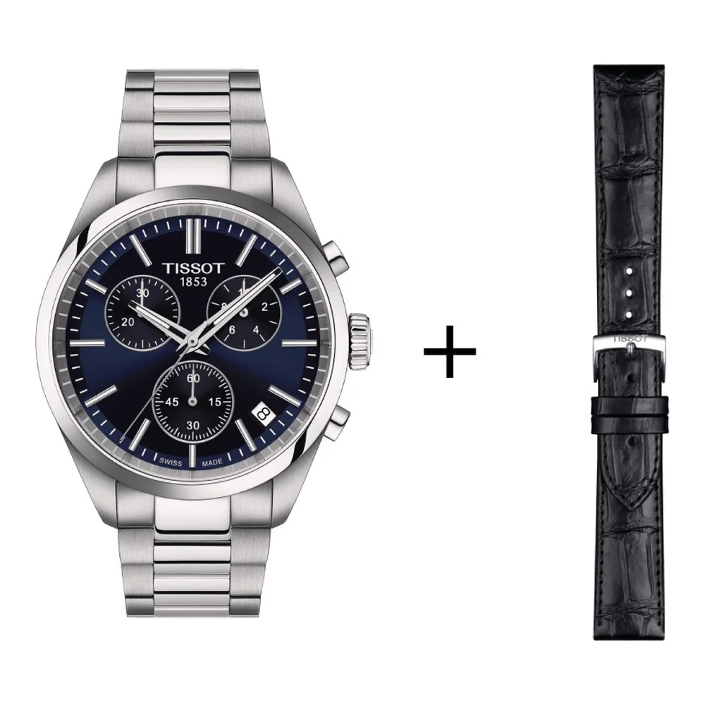 Tissot PR 100 Chronograph Herrenuhr T150.417.11.041.00 Set mit schwarzem Lederband 