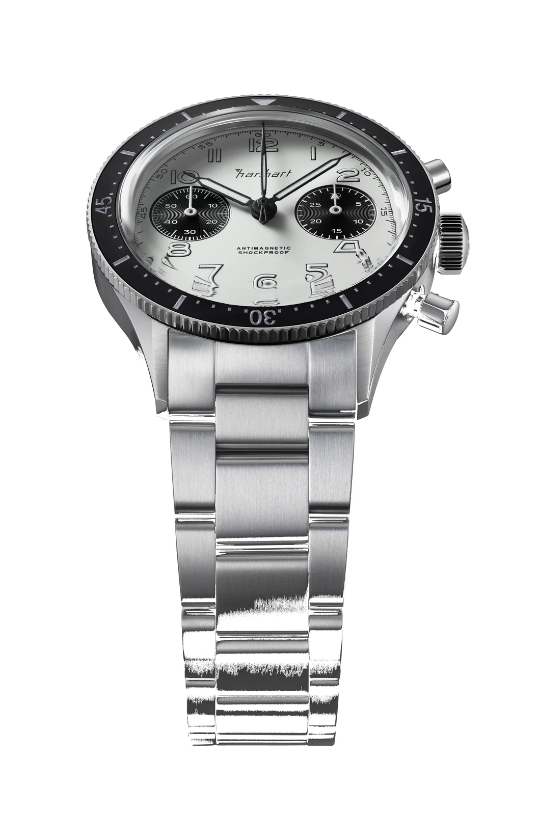 Hanhart 415 ES Panda 39 mm Edelstahlband Silber Herrenuhr H703.201-6428