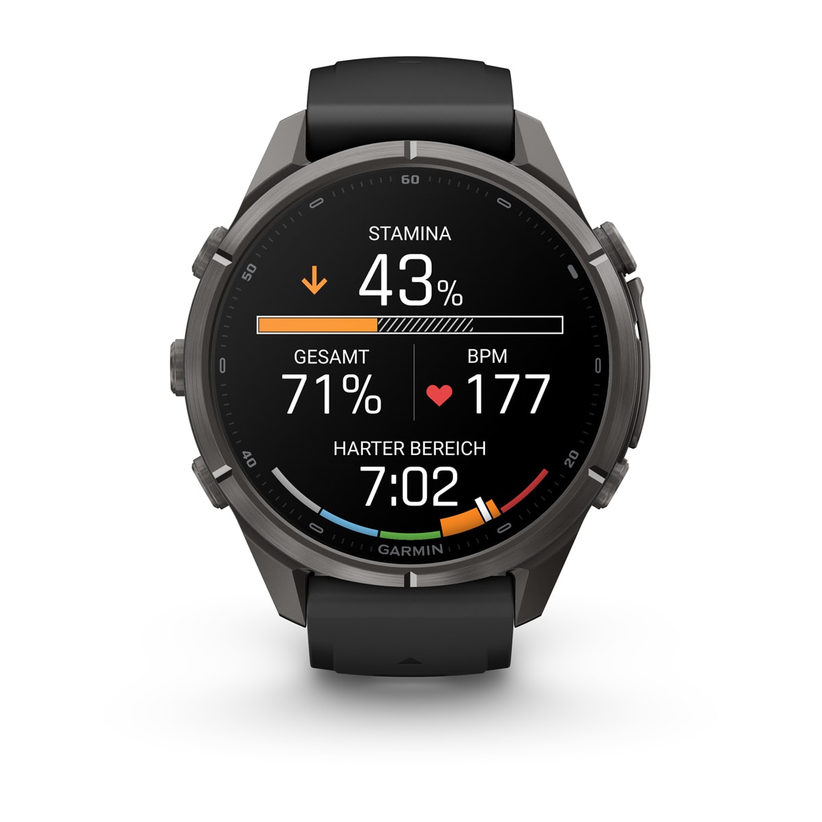 Garmin fēnix® 9 Pro inReach® - 43 mm AMOLED Sapphire Carbongrau DLC Titan mit Silikon-Armband Schwarz/Kieselgrau 010-04335-11