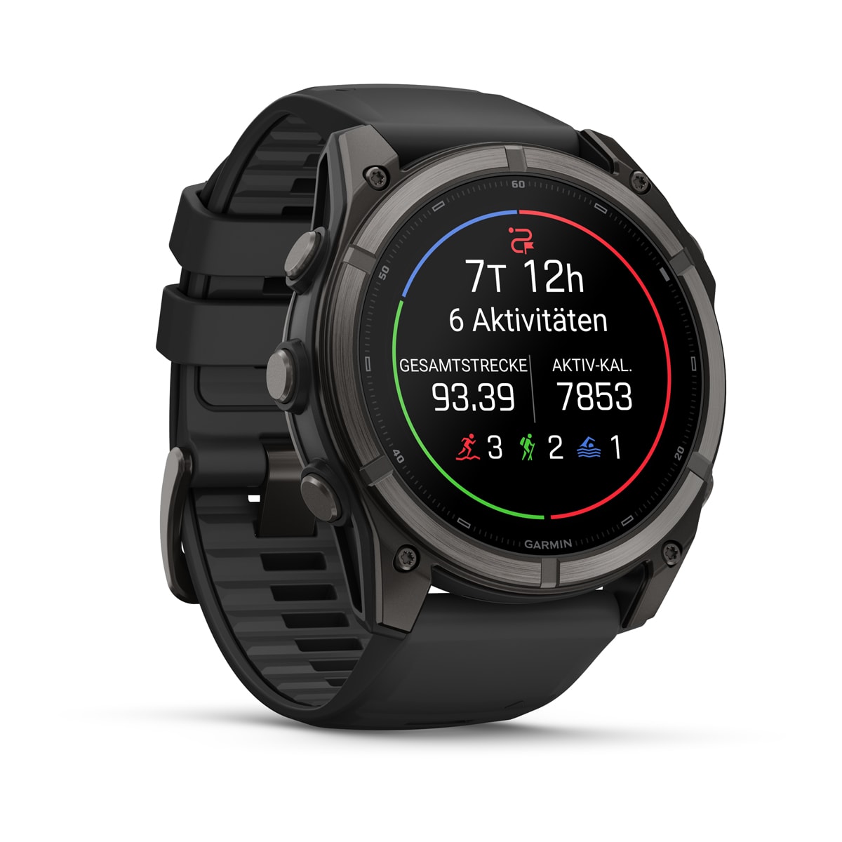 Garmin fēnix® 9 - 51 mm AMOLED Sapphire Schwarz/Carbongrau DLC Titan mit Silikon-Armband Schwarz 010-04763-11