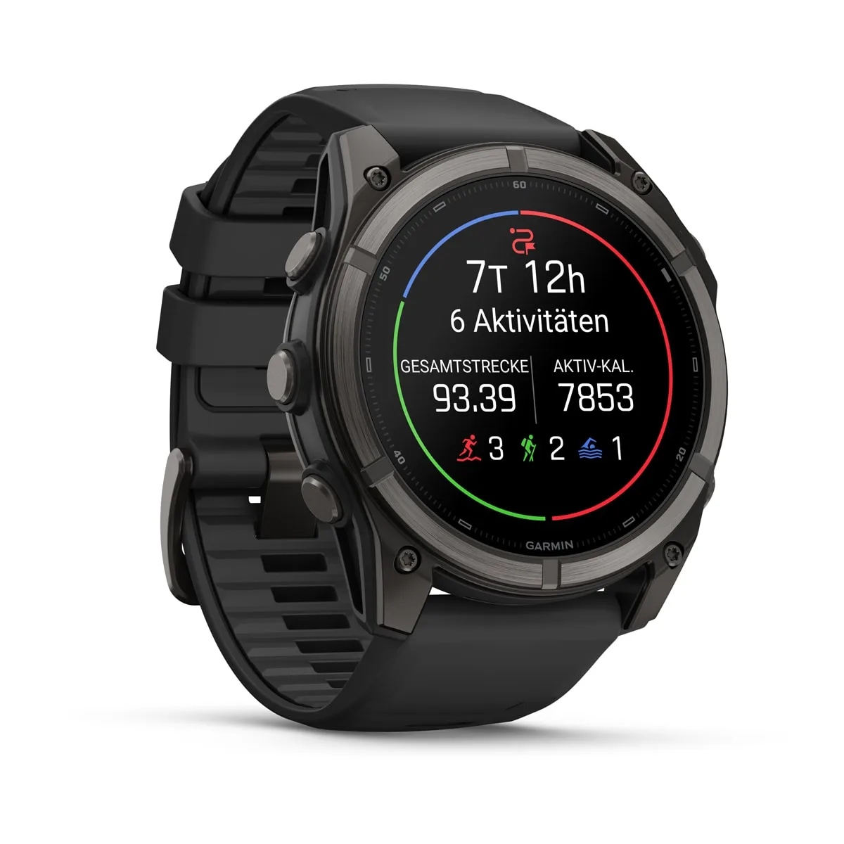 Garmin fēnix® 9 - 51 mm AMOLED Sapphire Schwarz/Carbongrau DLC Titan mit Silikon-Armband Schwarz 010-04763-11